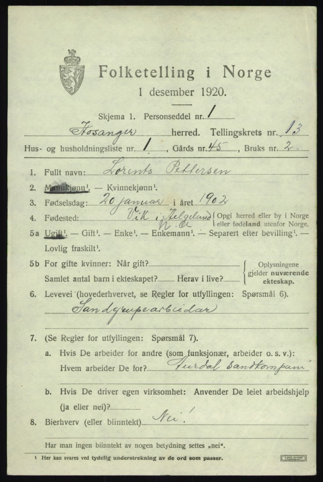 SAB, 1920 census for Hosanger, 1920, p. 5099