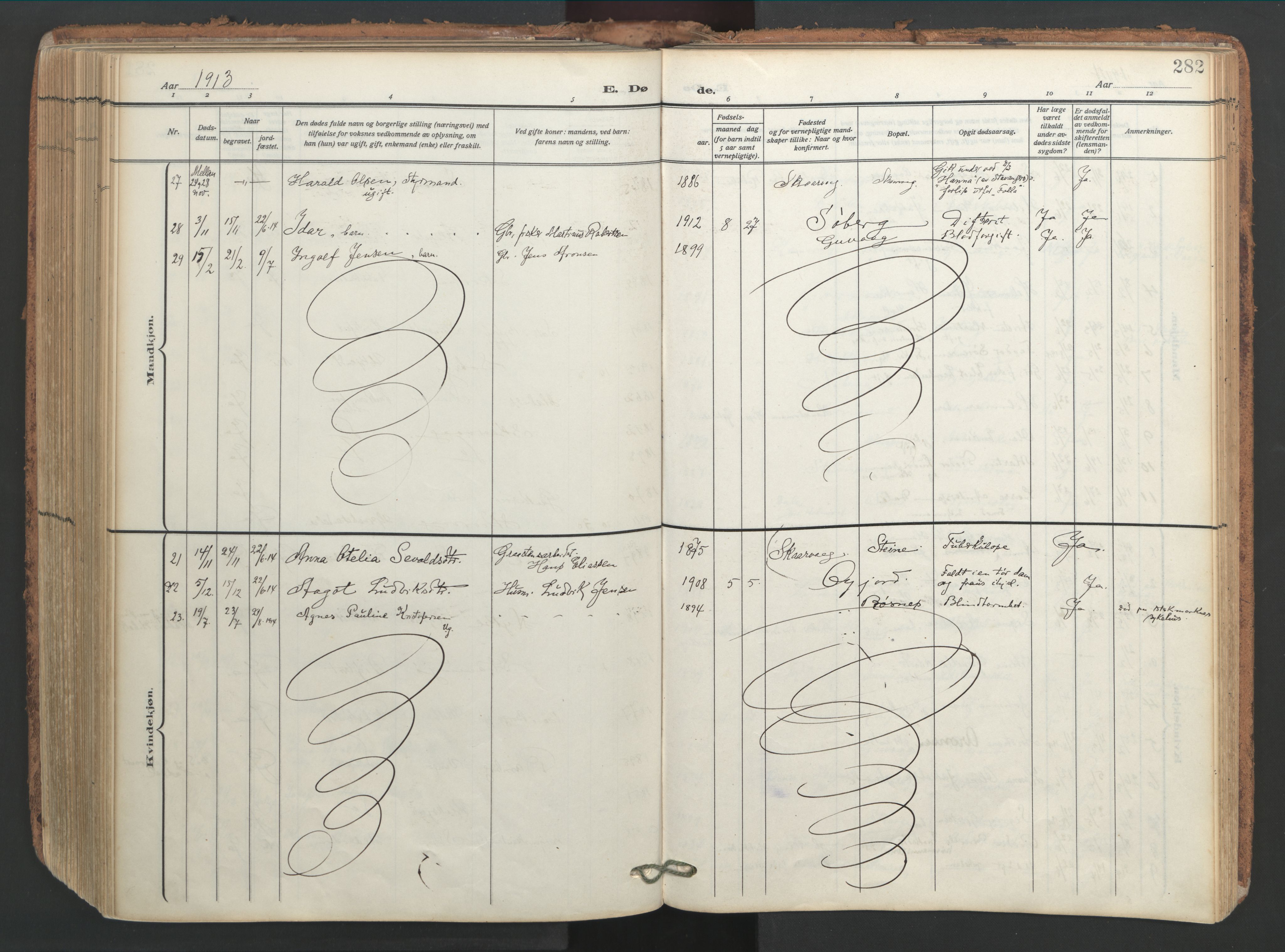 Ministerialprotokoller, klokkerbøker og fødselsregistre - Nordland, AV/SAT-A-1459/891/L1306: Parish register (official) no. 891A11, 1911-1927, p. 282