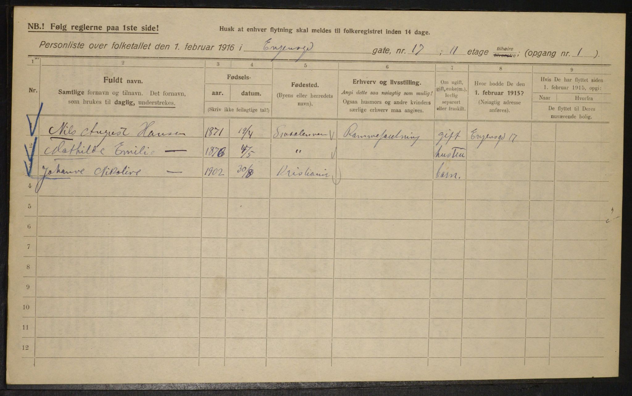 OBA, Municipal Census 1916 for Kristiania, 1916, p. 22312