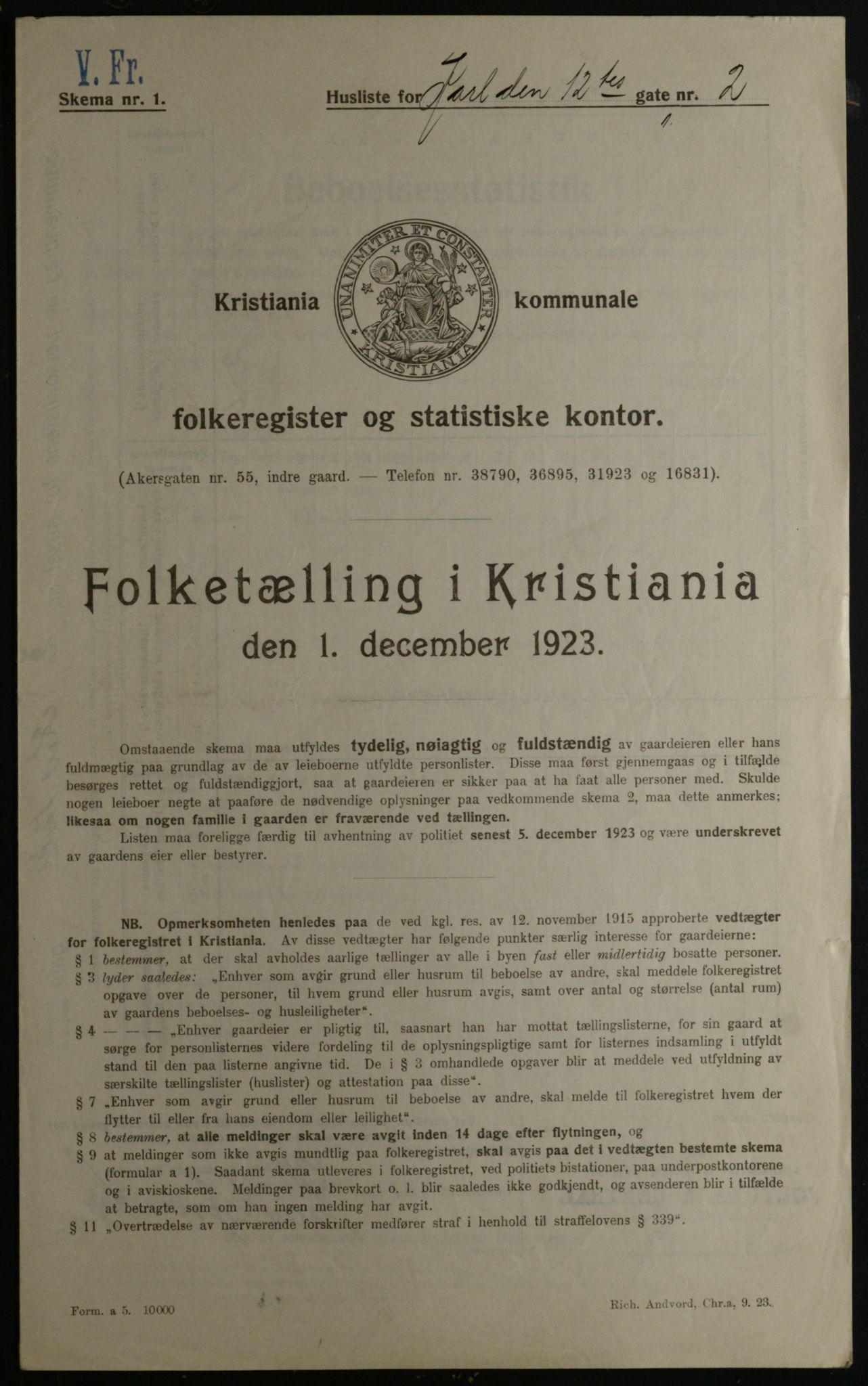 OBA, Municipal Census 1923 for Kristiania, 1923, p. 53985