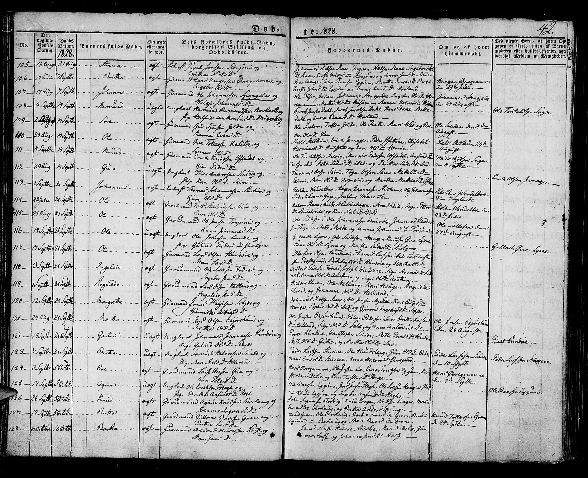 Lærdal sokneprestembete, AV/SAB-A-81201: Parish register (official) no. A 5, 1822-1834, p. 42