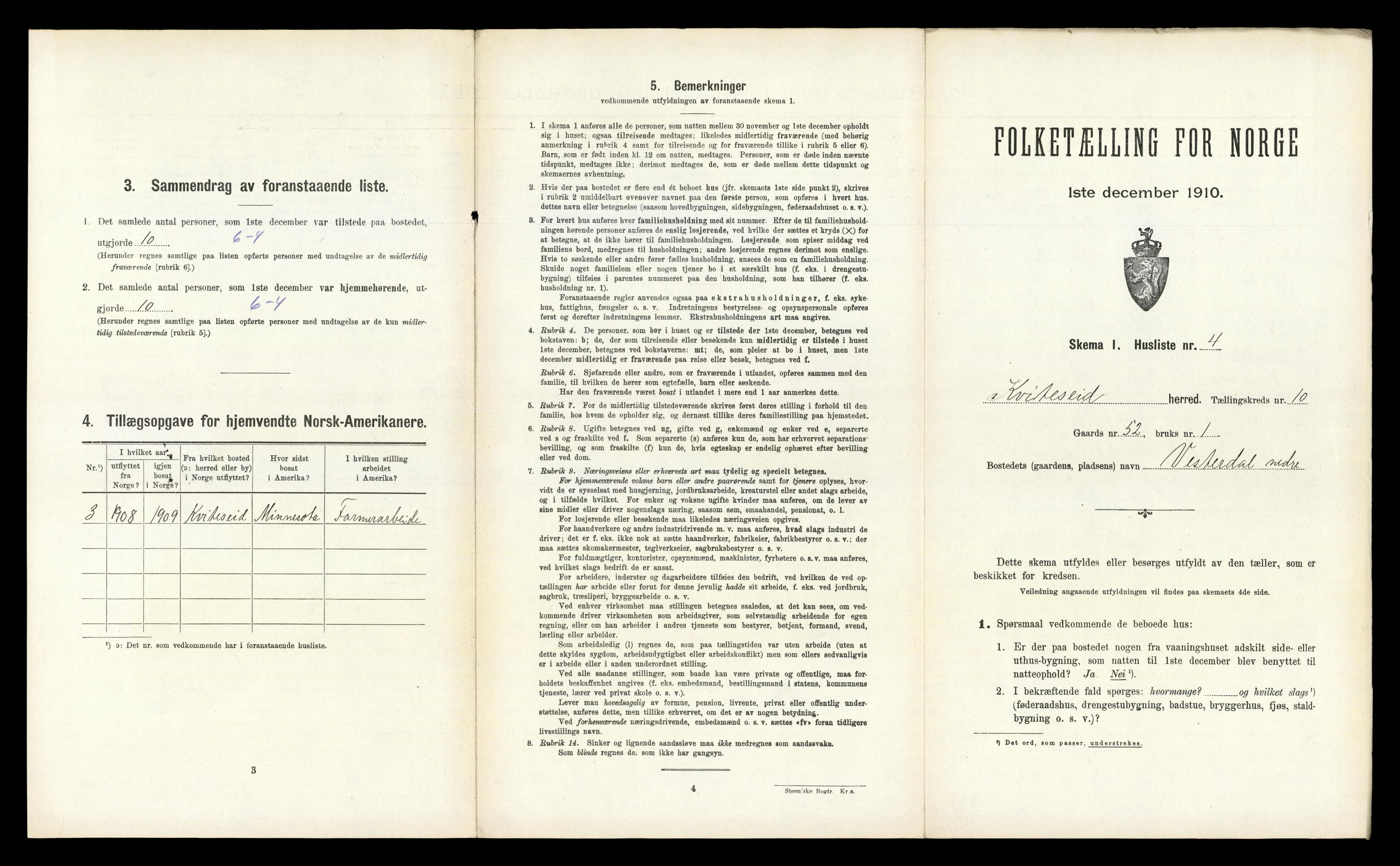 RA, 1910 census for Kviteseid, 1910, p. 876