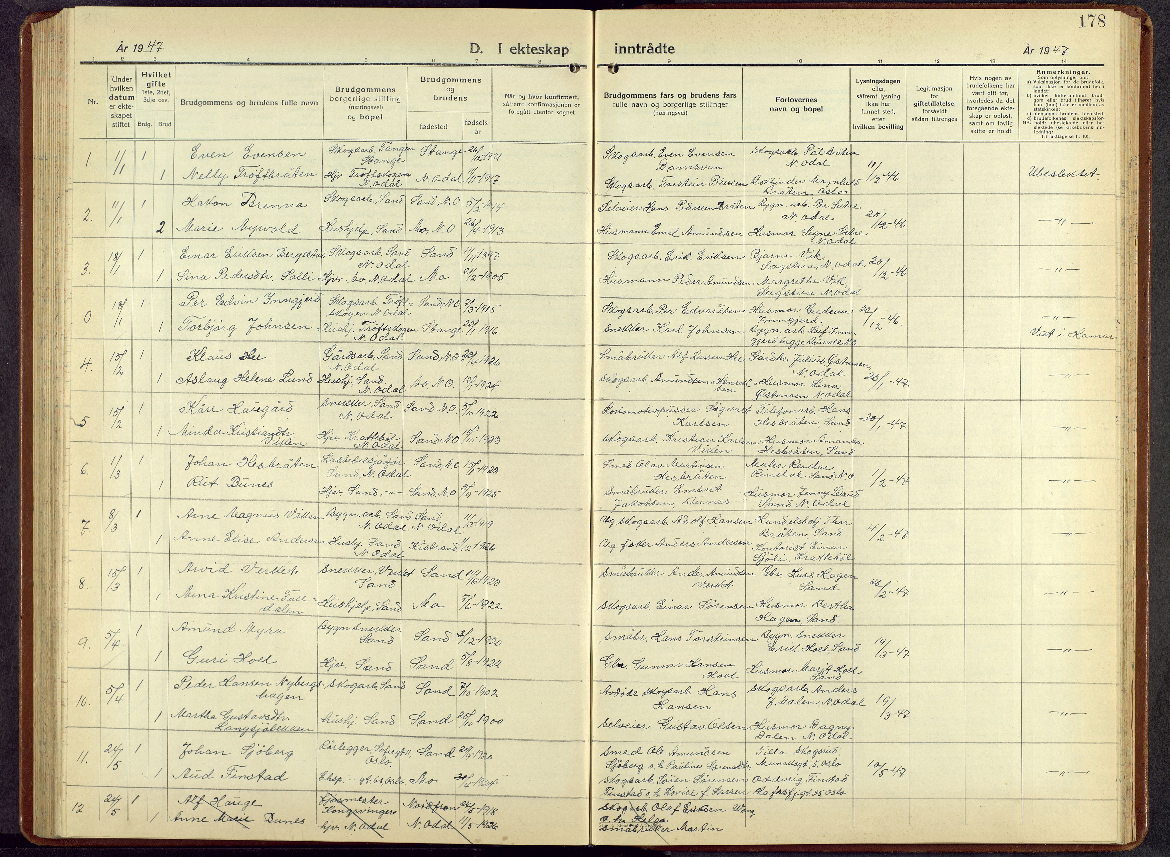 Nord-Odal prestekontor, AV/SAH-PREST-032/H/Ha/Hab/L0007: Parish register (copy) no. 7, 1939-1957, p. 178