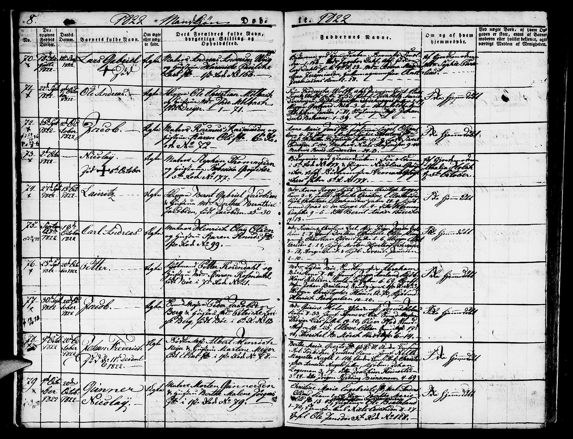 Nykirken Sokneprestembete, SAB/A-77101/H/Hab: Parish register (copy) no. A 5I, 1821-1841, p. 8