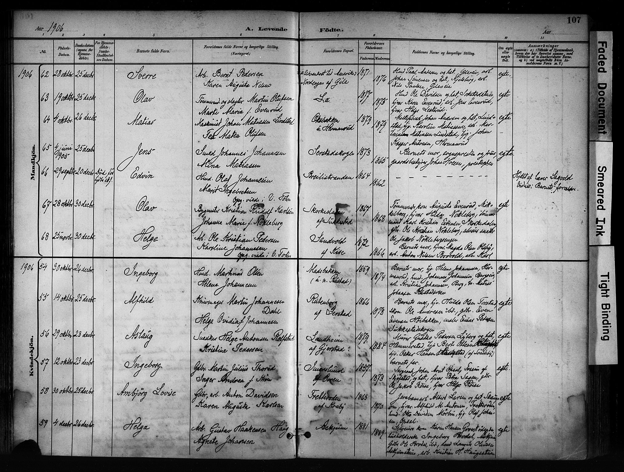 Østre Toten prestekontor, AV/SAH-PREST-104/H/Ha/Haa/L0008: Parish register (official) no. 8, 1897-1909, p. 107