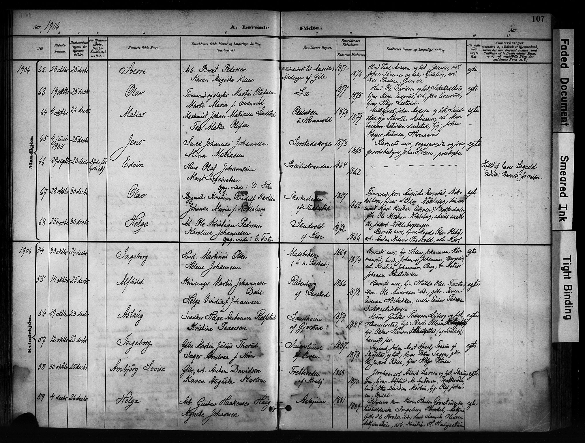 Østre Toten prestekontor, SAH/PREST-104/H/Ha/Haa/L0008: Parish register (official) no. 8, 1897-1909, p. 107