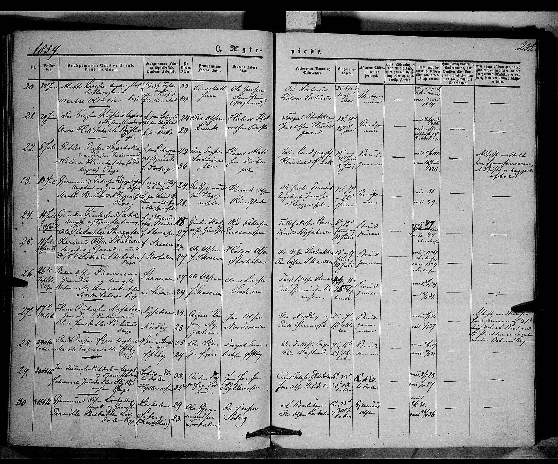 Trysil prestekontor, AV/SAH-PREST-046/H/Ha/Haa/L0005: Parish register (official) no. 5, 1851-1865, p. 232