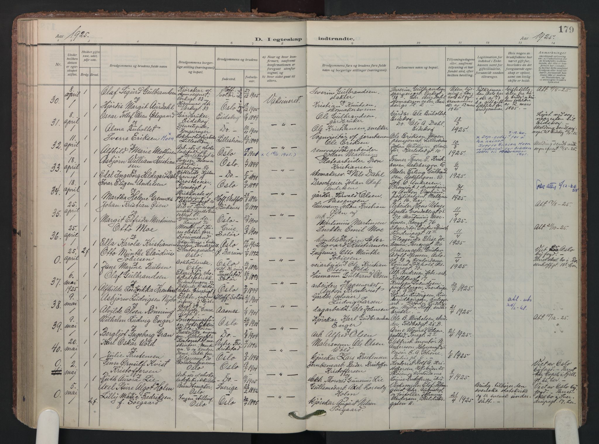 Petrus prestekontor Kirkebøker, AV/SAO-A-10872/F/Fa/L0013: Parish register (official) no. 13, 1911-1925, p. 179