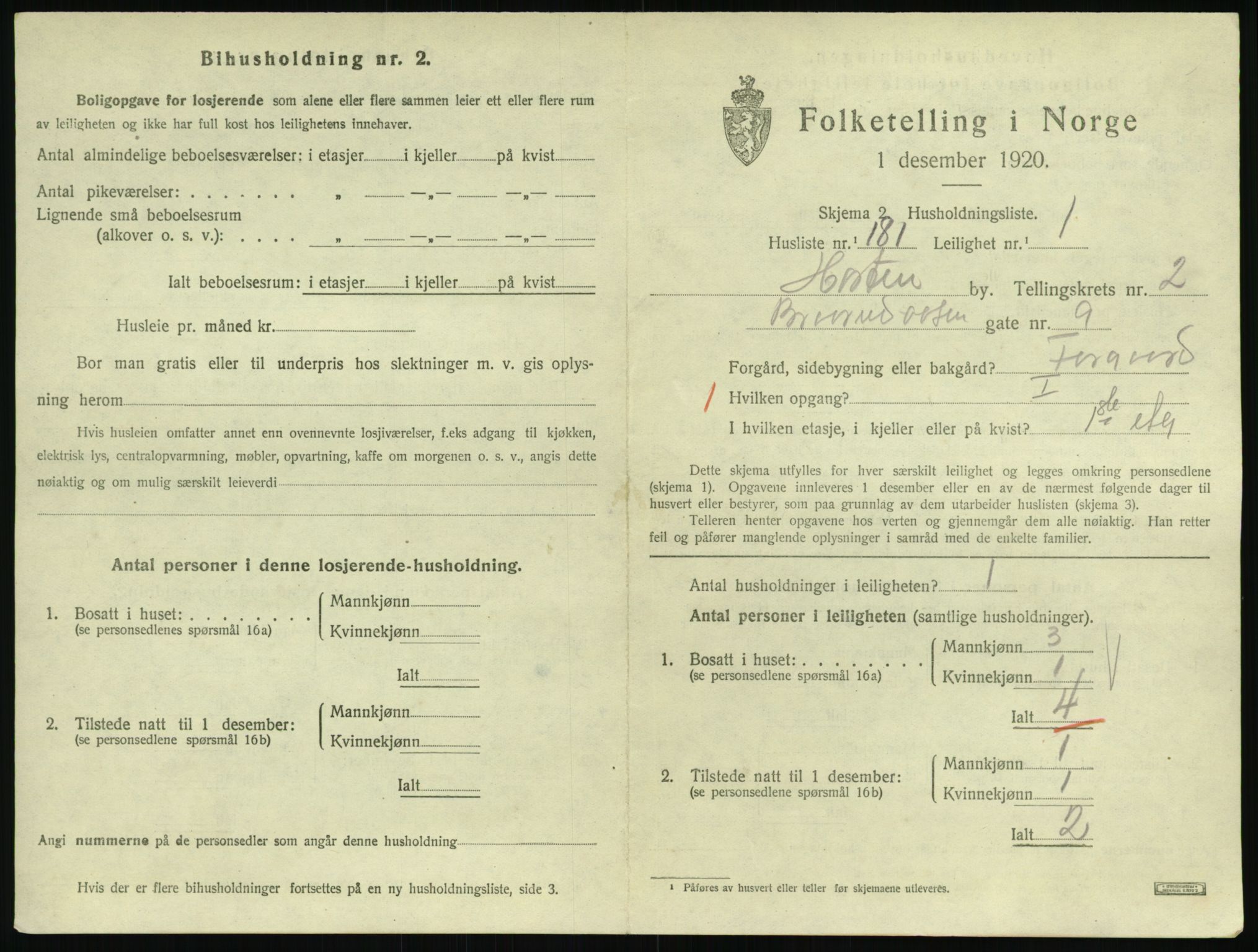 SAKO, 1920 census for Horten, 1920, p. 4017