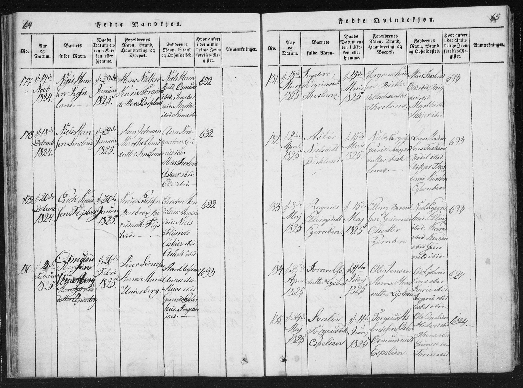 Åseral sokneprestkontor, SAK/1111-0051/F/Fa/L0001: Parish register (official) no. A 1, 1815-1853, p. 64-65