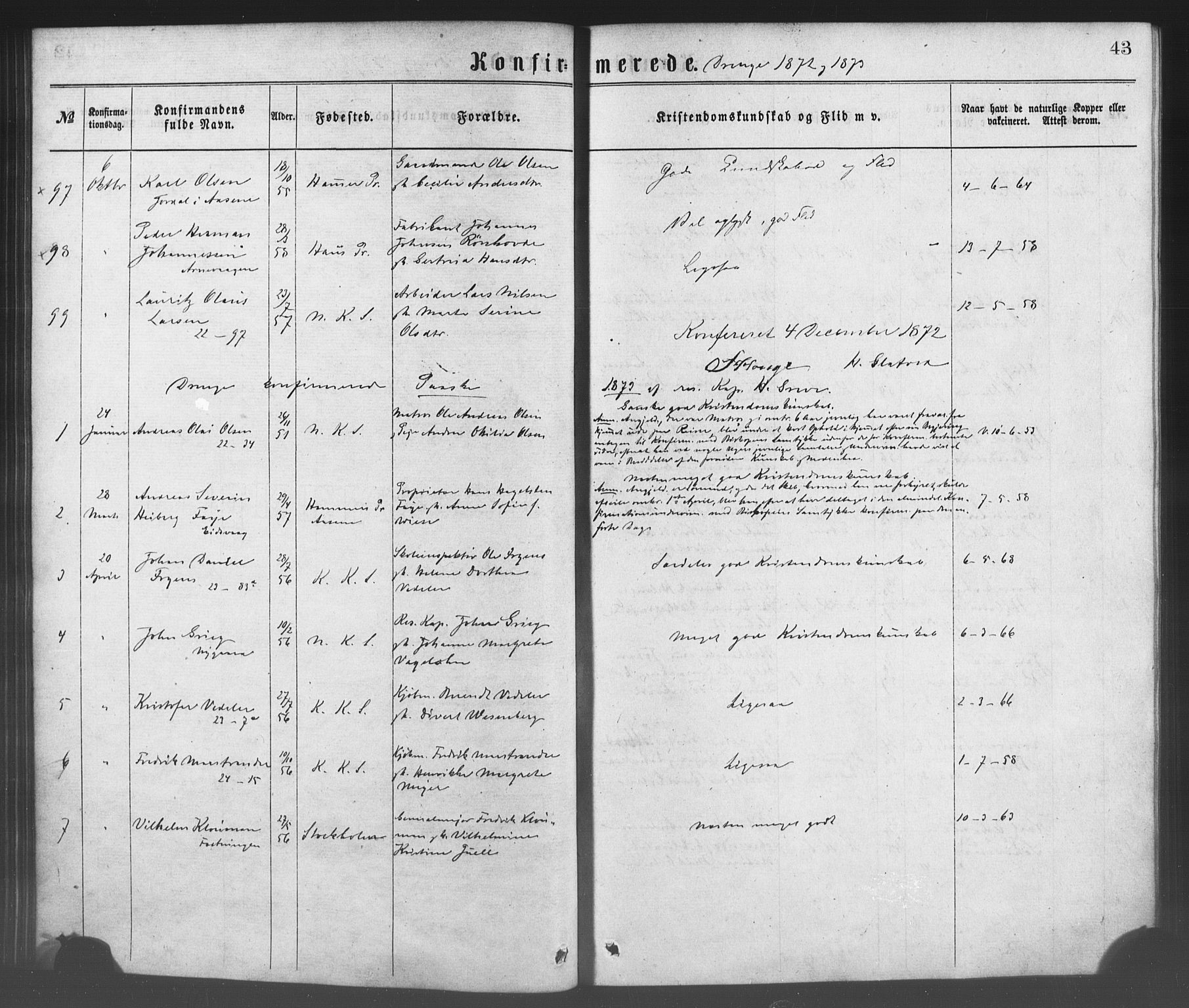 Korskirken sokneprestembete, SAB/A-76101/H/Haa/L0028: Parish register (official) no. C 4, 1868-1879, p. 43