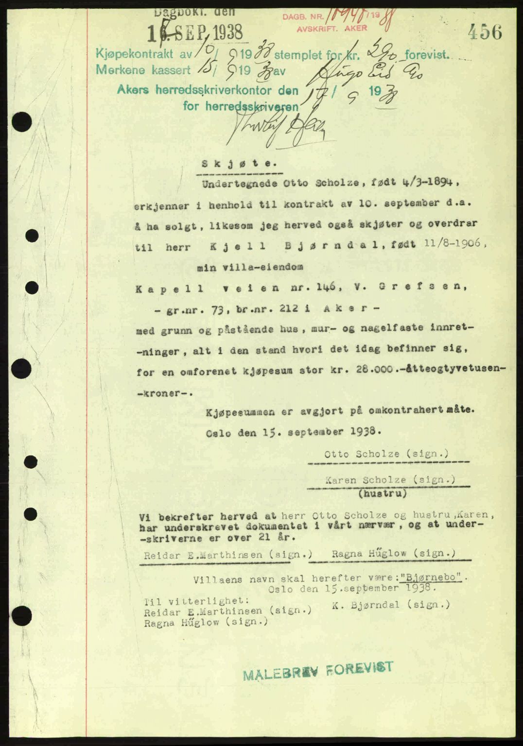 Aker herredsskriveri, SAO/A-10896/G/Gb/Gba/Gbab/L0025: Mortgage book no. A154-155, 1938-1938, Diary no: : 10947/1938