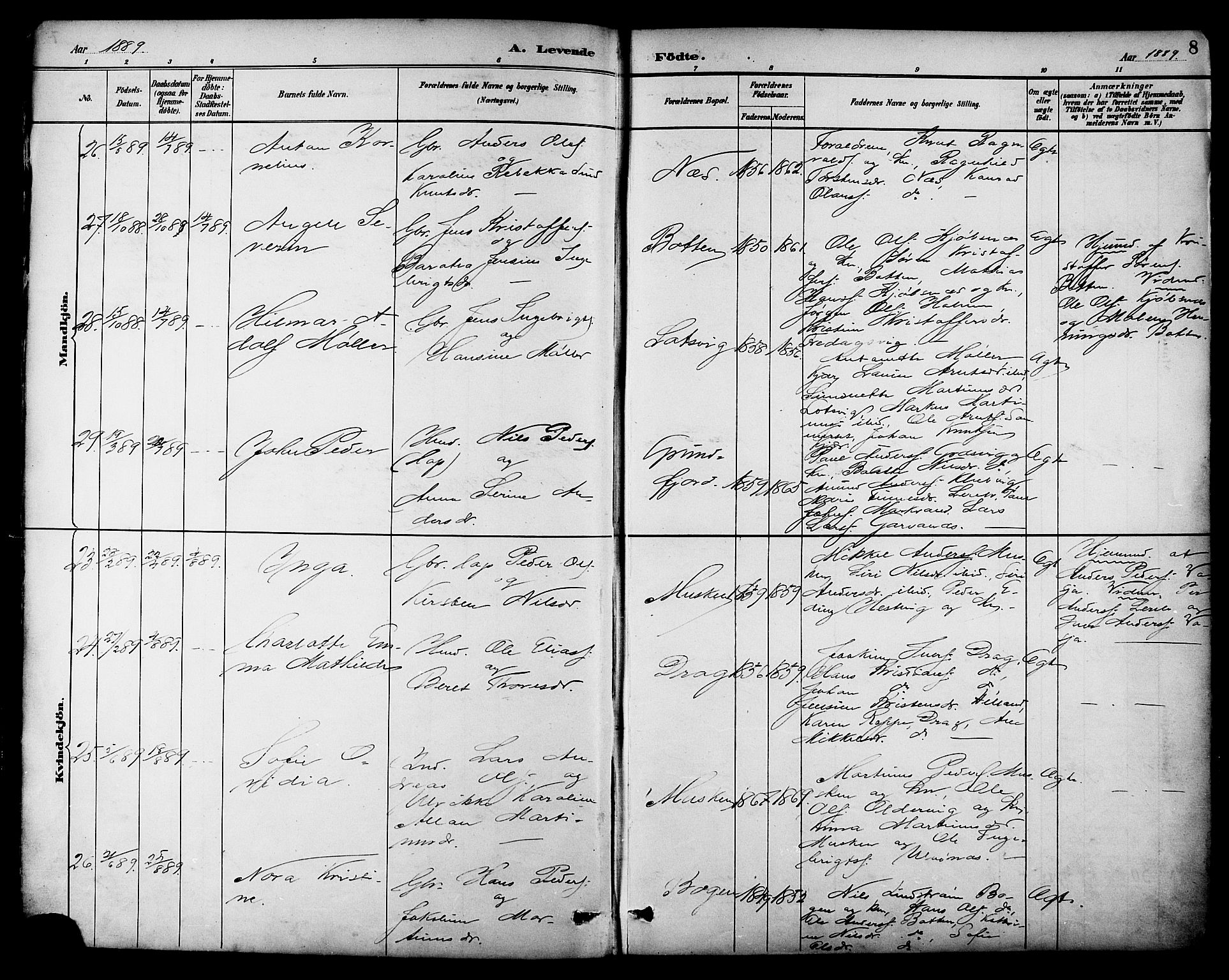 Ministerialprotokoller, klokkerbøker og fødselsregistre - Nordland, AV/SAT-A-1459/861/L0869: Parish register (official) no. 861A04, 1889-1903, p. 8