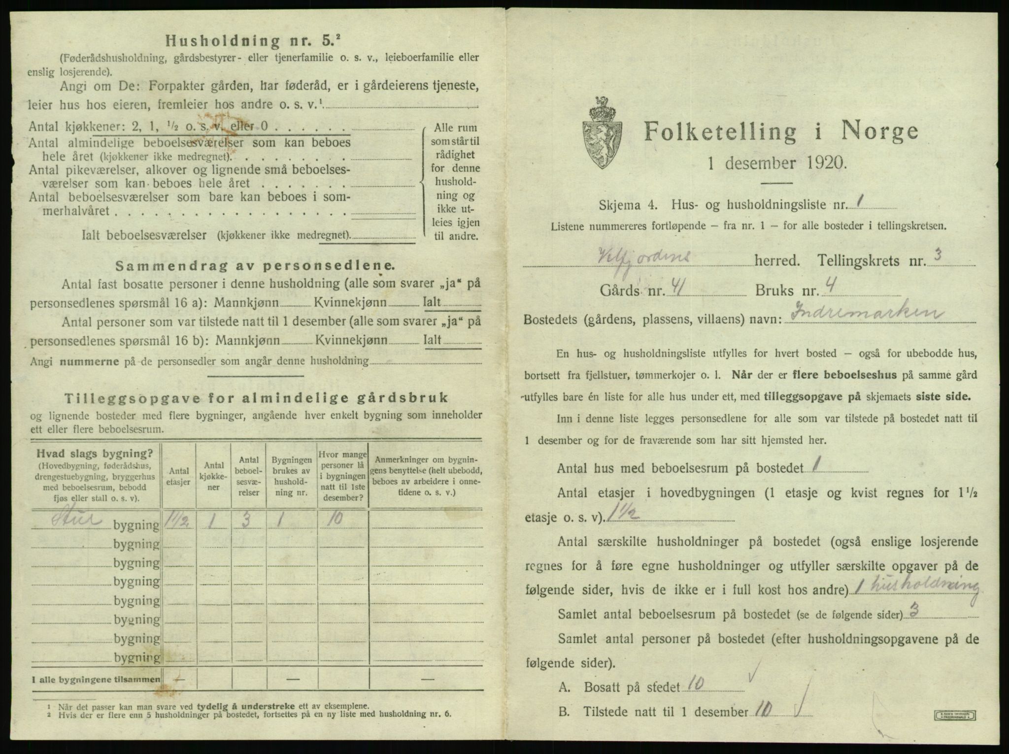 SAT, 1920 census for Velfjord, 1920, p. 323