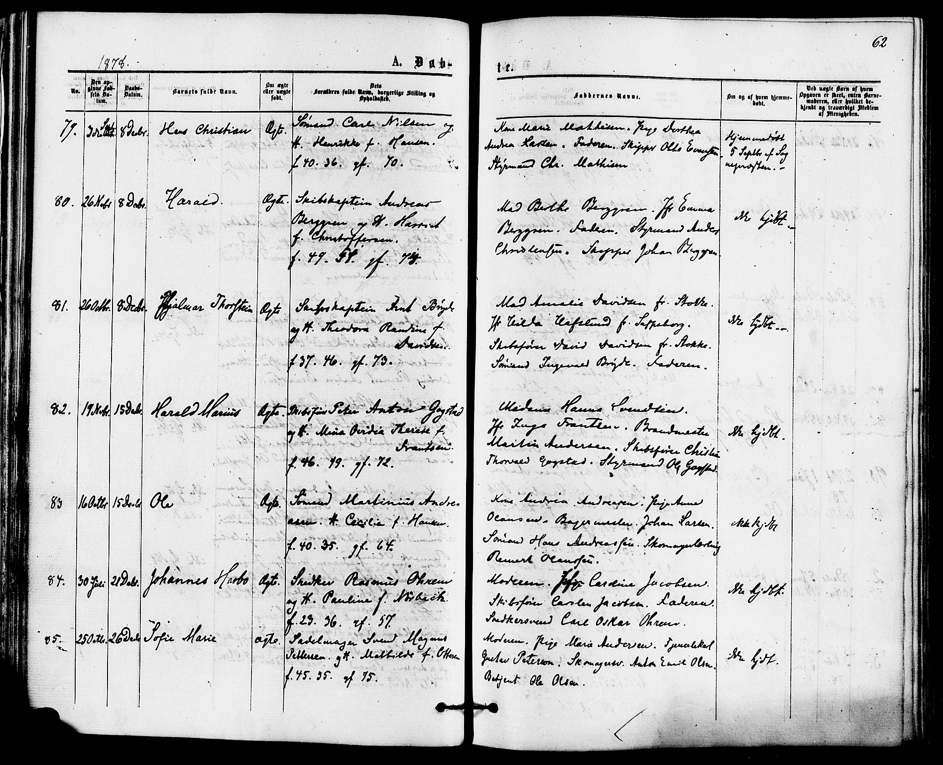 Sandefjord kirkebøker, AV/SAKO-A-315/F/Fa/L0001: Parish register (official) no. 1, 1873-1879, p. 62