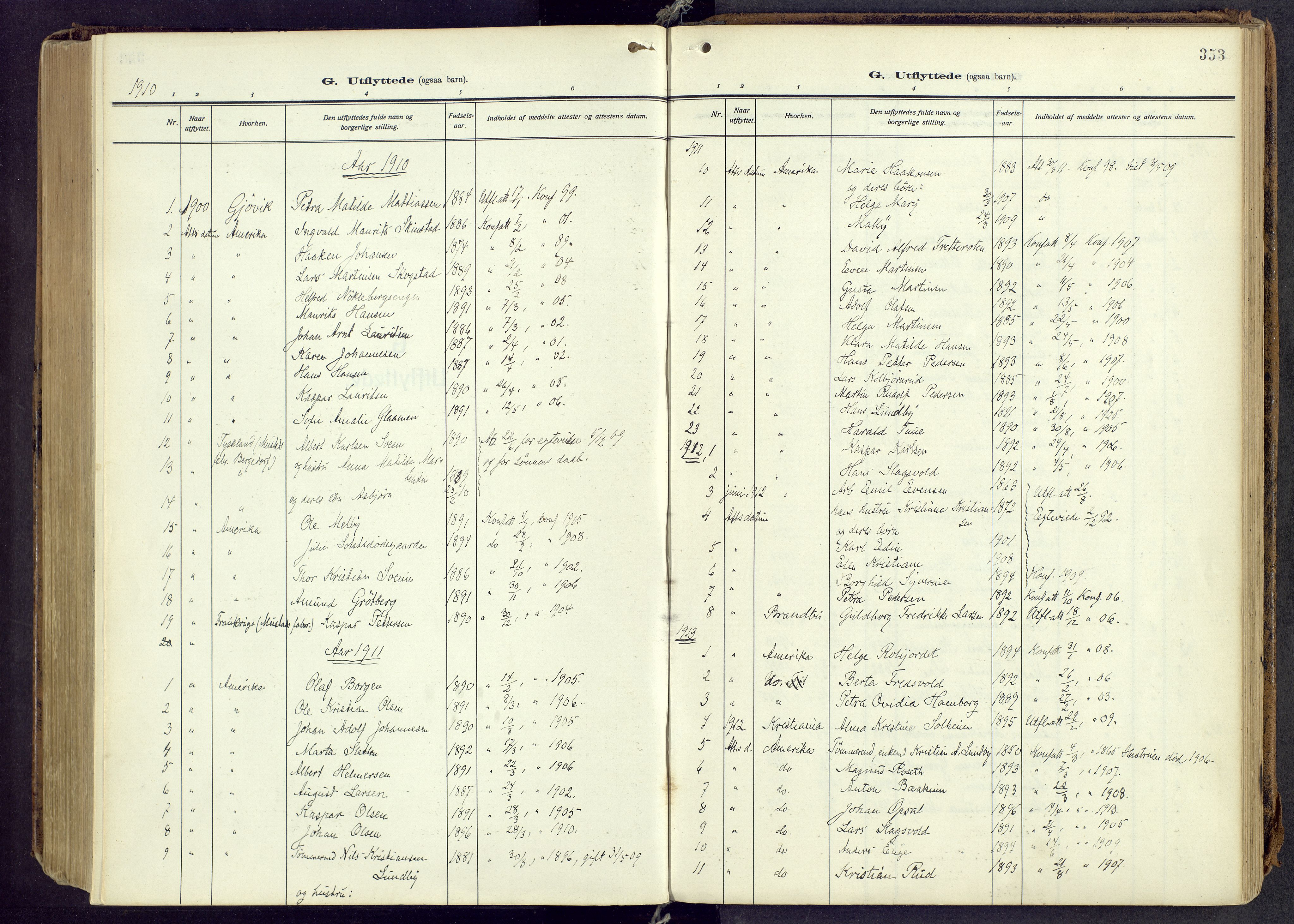 Østre Toten prestekontor, AV/SAH-PREST-104/H/Ha/Haa/L0010: Parish register (official) no. 10, 1910-1920, p. 353