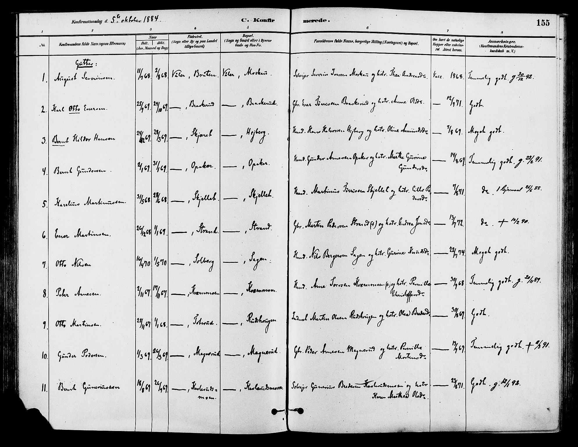 Våler prestekontor, Hedmark, SAH/PREST-040/H/Ha/Haa/L0002: Parish register (official) no. 3, 1879-1911, p. 155