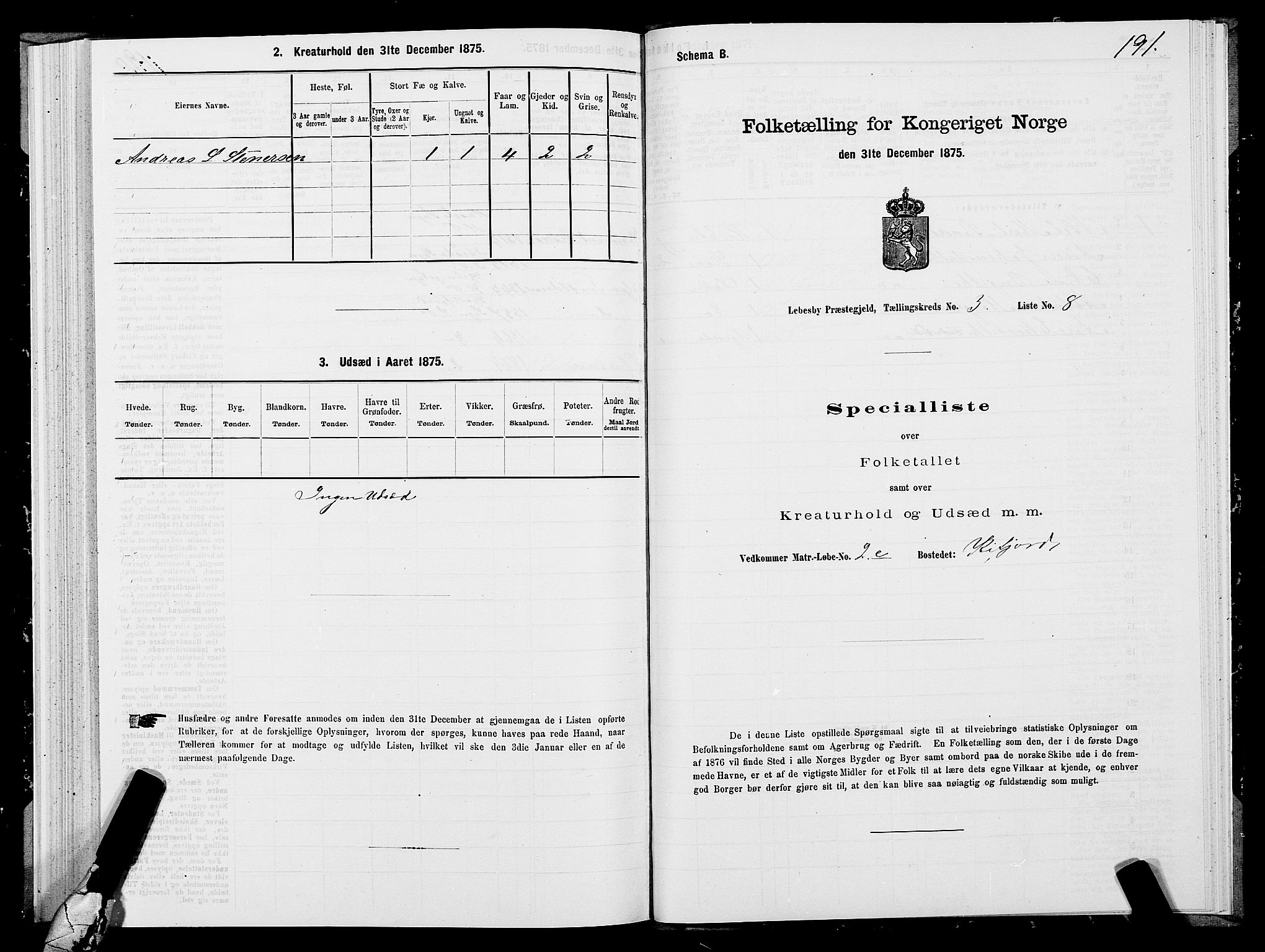 SATØ, 1875 census for 2022P Lebesby, 1875, p. 1191