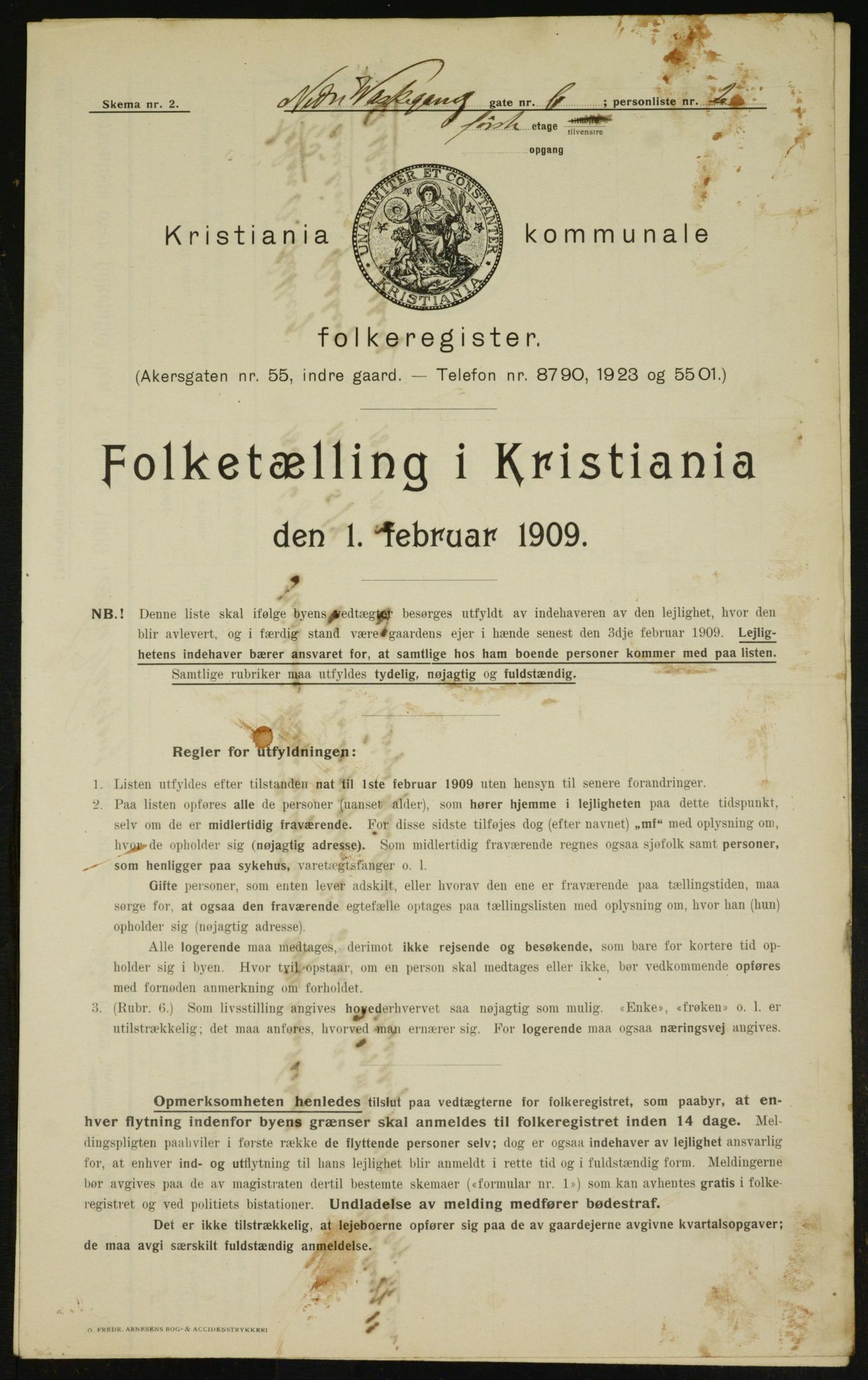 OBA, Municipal Census 1909 for Kristiania, 1909, p. 63043