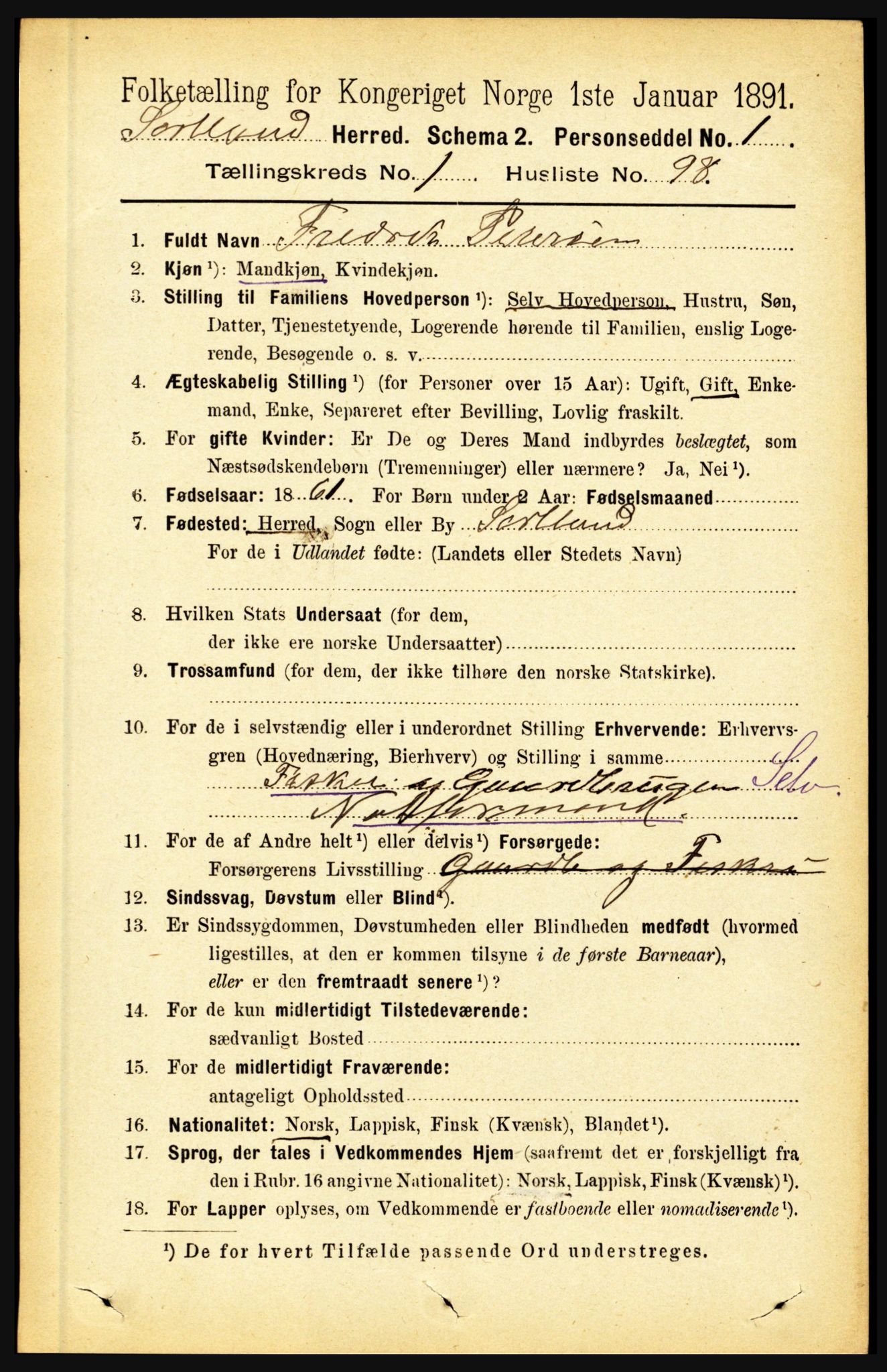 RA, 1891 census for 1870 Sortland, 1891, p. 788