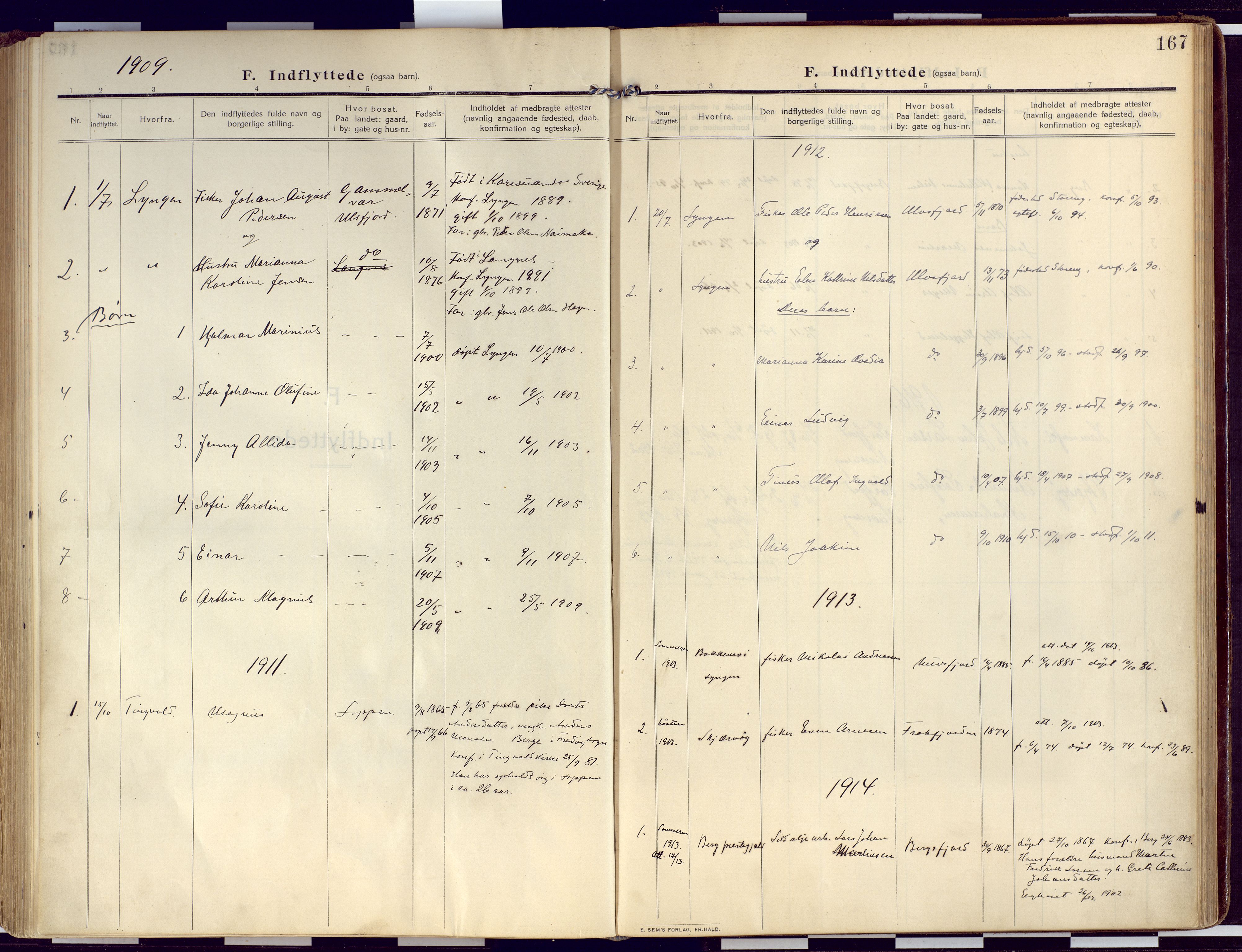 Loppa sokneprestkontor, SATØ/S-1339/H/Ha/L0011kirke: Parish register (official) no. 11, 1909-1919, p. 167