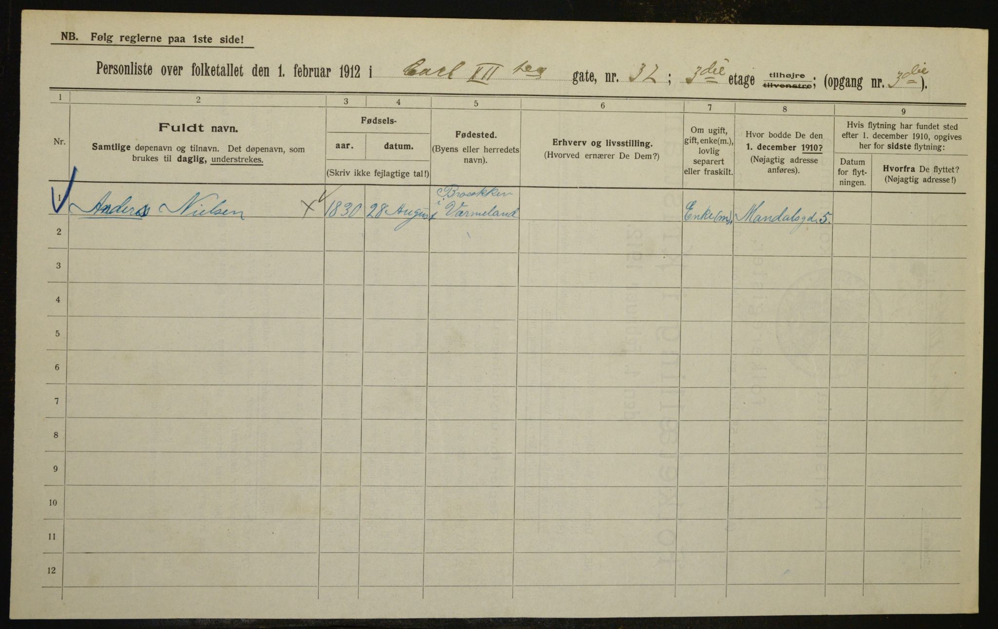 OBA, Municipal Census 1912 for Kristiania, 1912, p. 48976