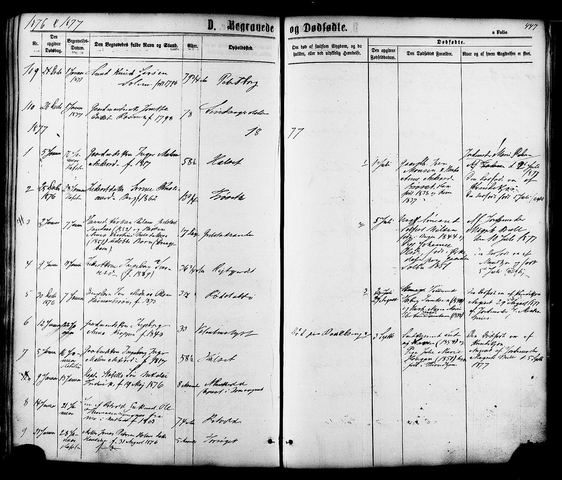 Ministerialprotokoller, klokkerbøker og fødselsregistre - Sør-Trøndelag, SAT/A-1456/606/L0293: Parish register (official) no. 606A08, 1866-1877, p. 447