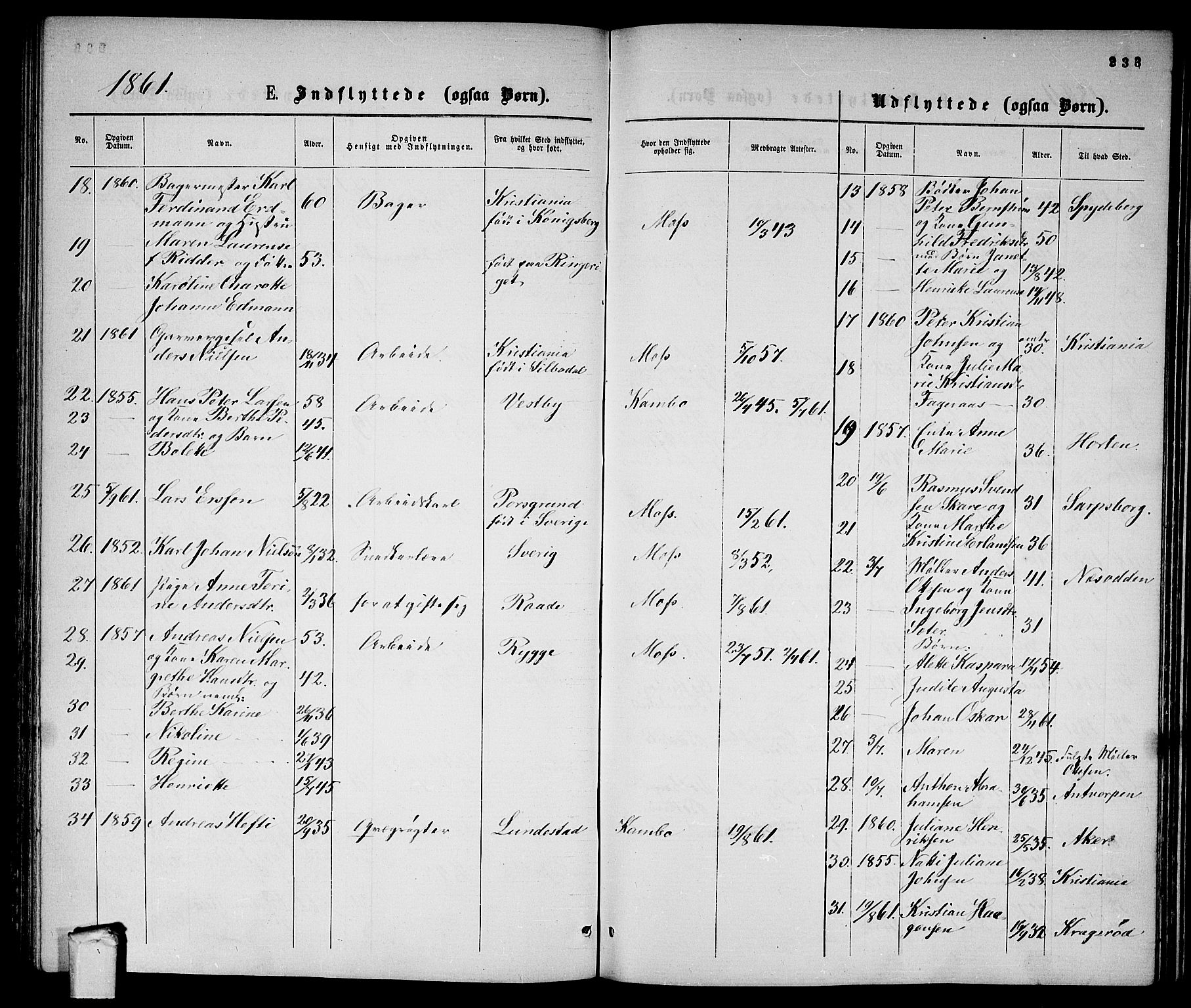 Moss prestekontor Kirkebøker, AV/SAO-A-2003/G/Ga/L0003: Parish register (copy) no. I 3, 1861-1872, p. 233