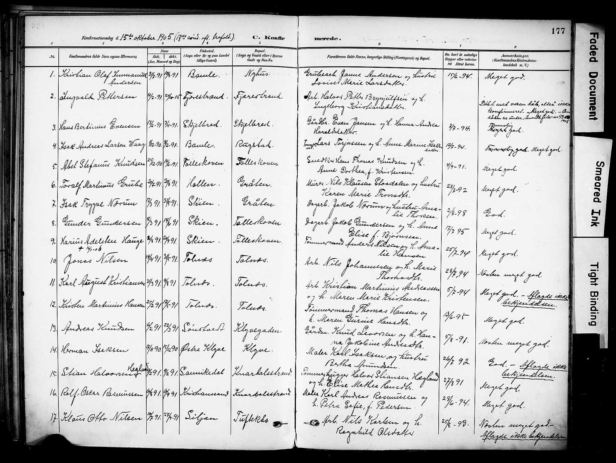 Solum kirkebøker, AV/SAKO-A-306/F/Fa/L0011: Parish register (official) no. I 11, 1898-1909, p. 177