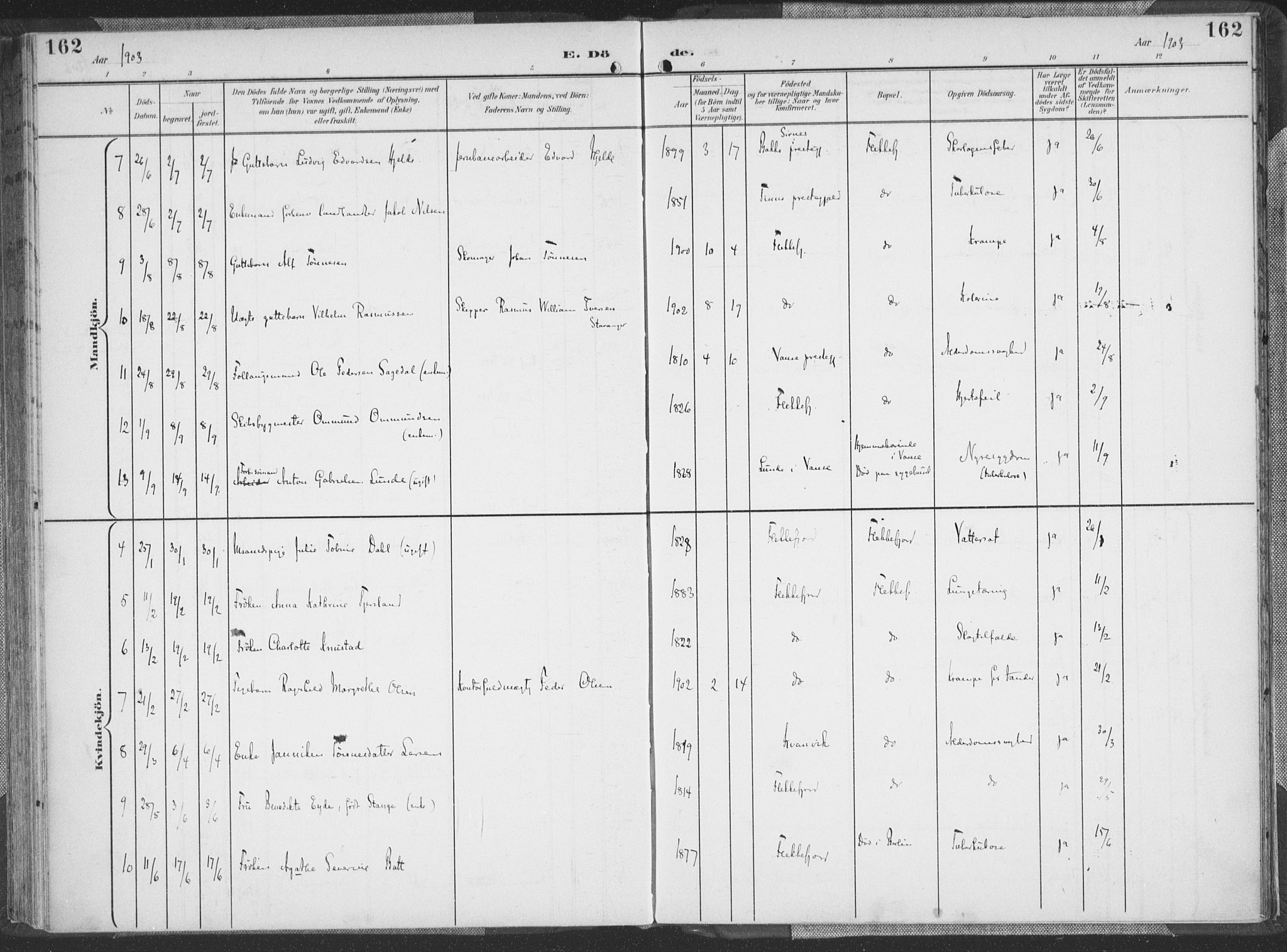 Flekkefjord sokneprestkontor, AV/SAK-1111-0012/F/Fa/Faa/L0002: Parish register (official) no. A 2, 1900-1912, p. 162