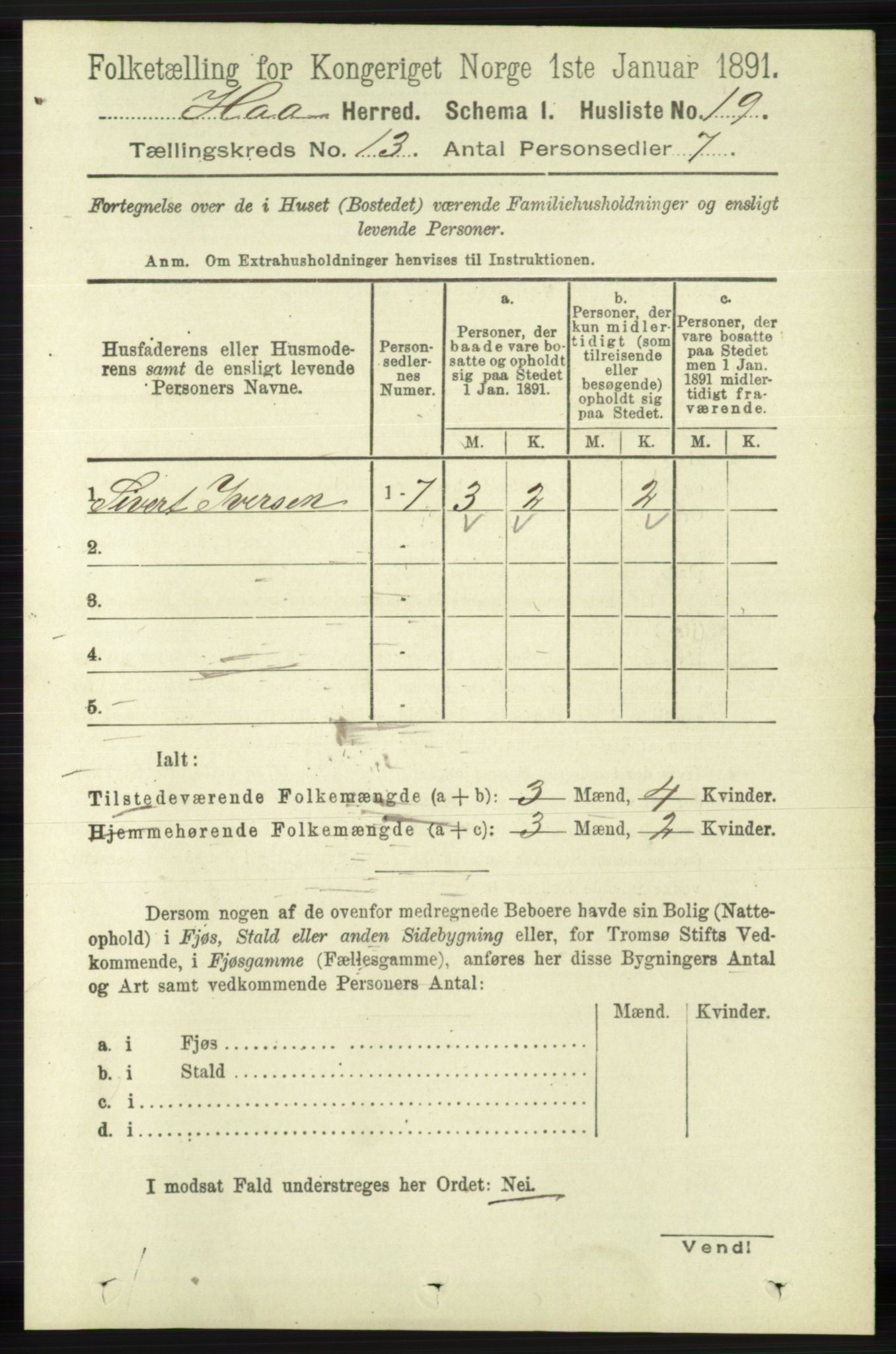 RA, 1891 census for 1119 Hå, 1891, p. 3143