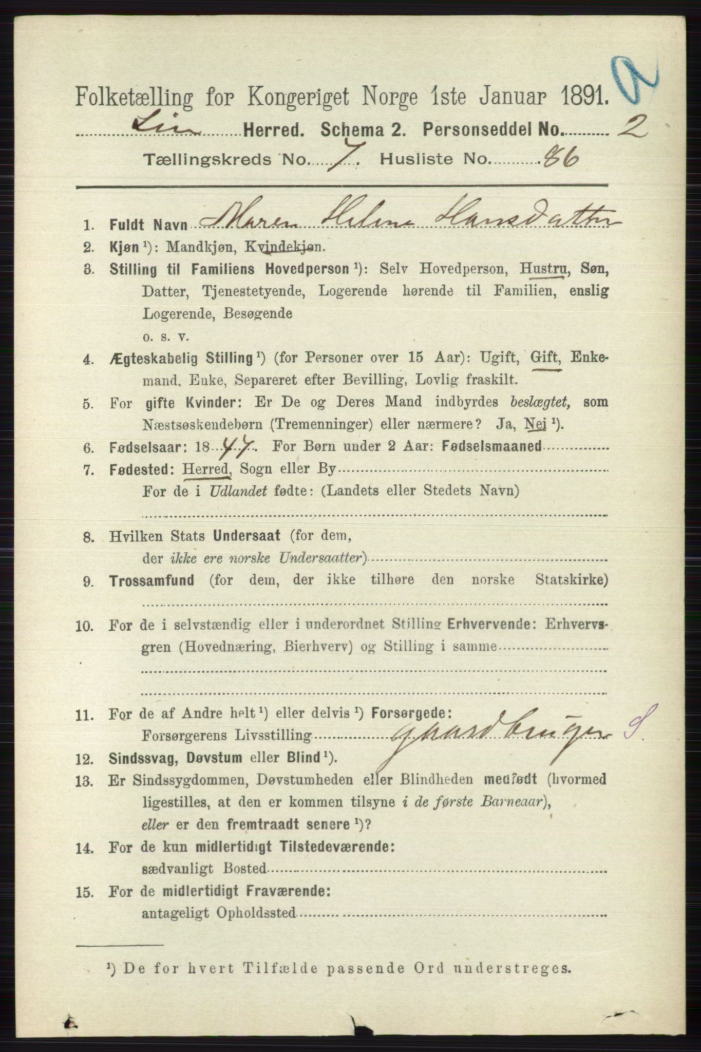 RA, 1891 census for 0626 Lier, 1891, p. 4987