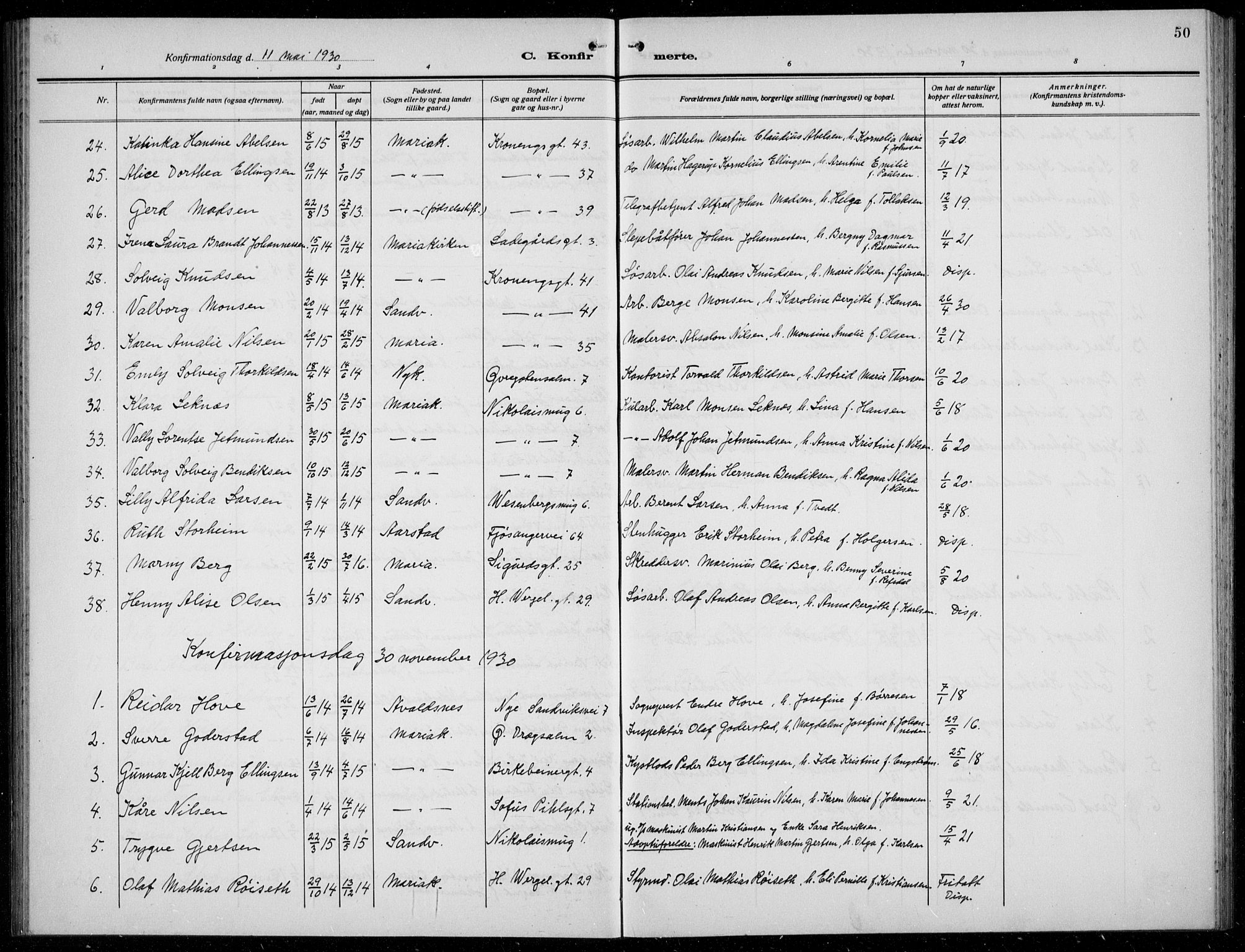 Mariakirken Sokneprestembete, AV/SAB-A-76901/H/Hab/L0010: Parish register (copy) no. A 10, 1920-1937, p. 50