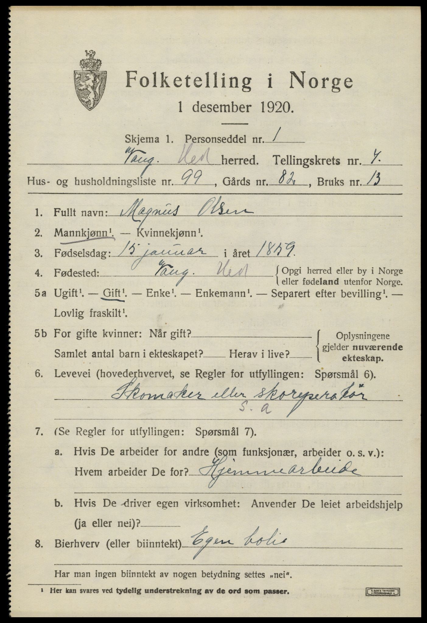 SAH, 1920 census for Vang (Hedmark), 1920, p. 17021