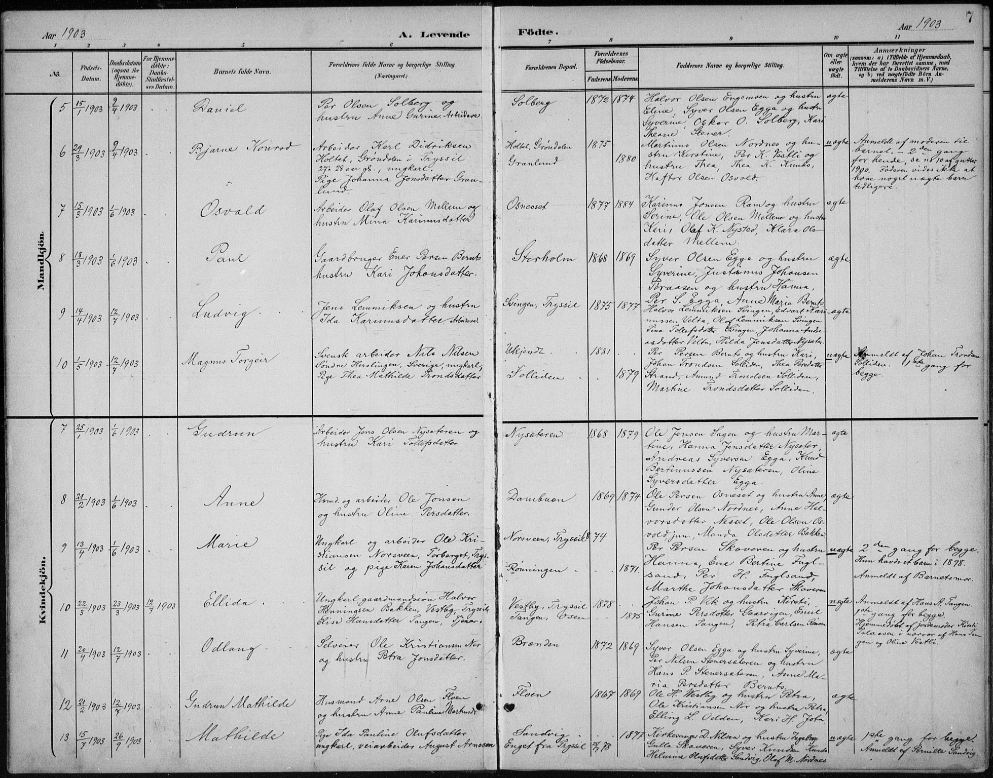 Åmot prestekontor, Hedmark, AV/SAH-PREST-056/H/Ha/Hab/L0003: Parish register (copy) no. 3, 1902-1938, p. 7