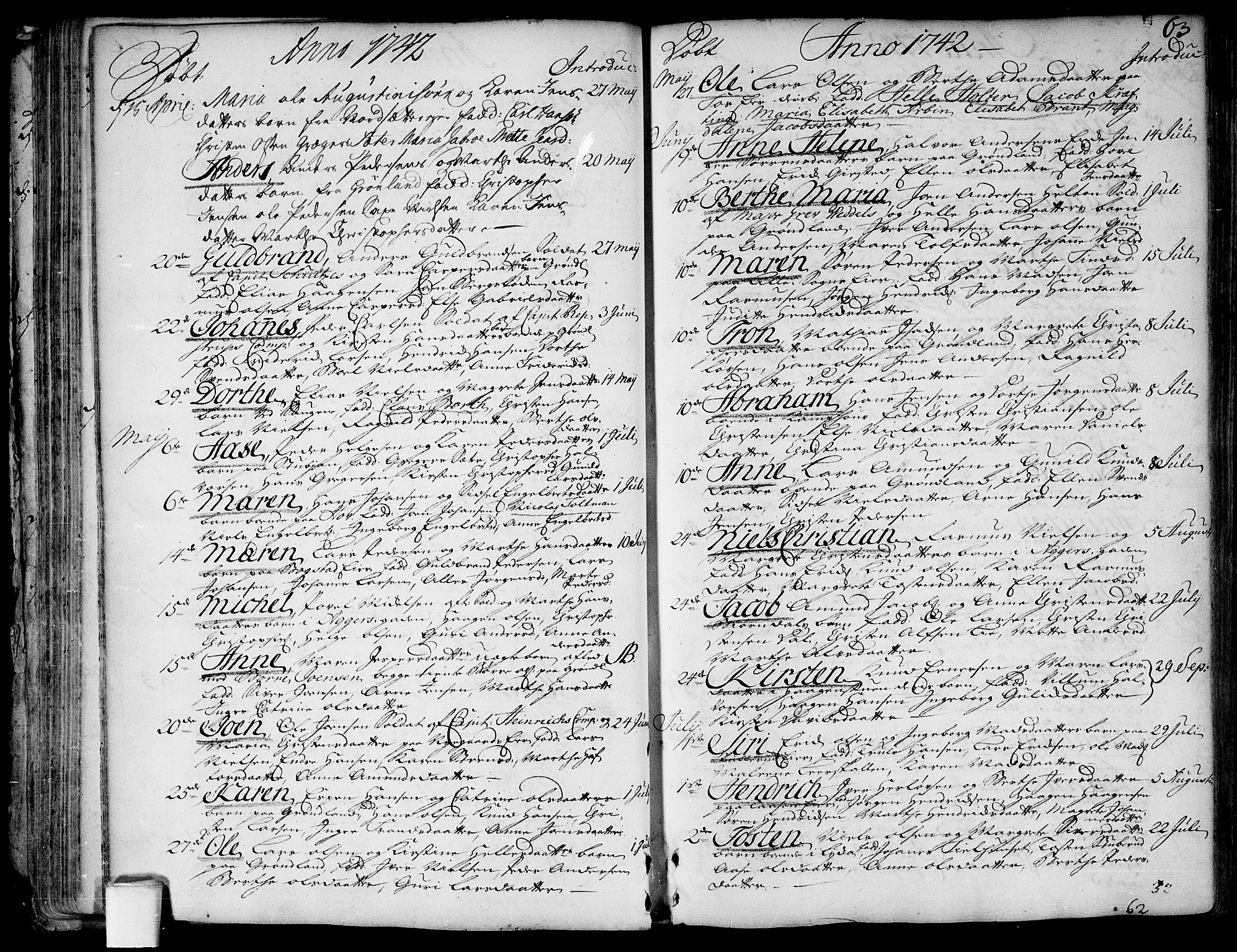 Aker prestekontor kirkebøker, SAO/A-10861/F/L0007: Parish register (official) no. 7, 1734-1748, p. 63