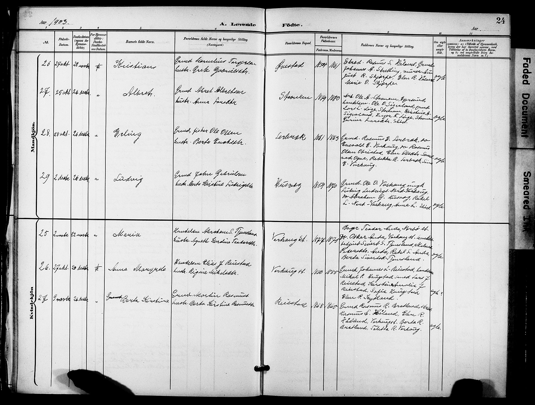 Hå sokneprestkontor, AV/SAST-A-101801/001/30BB/L0006: Parish register (copy) no. B 6, 1900-1924, p. 24