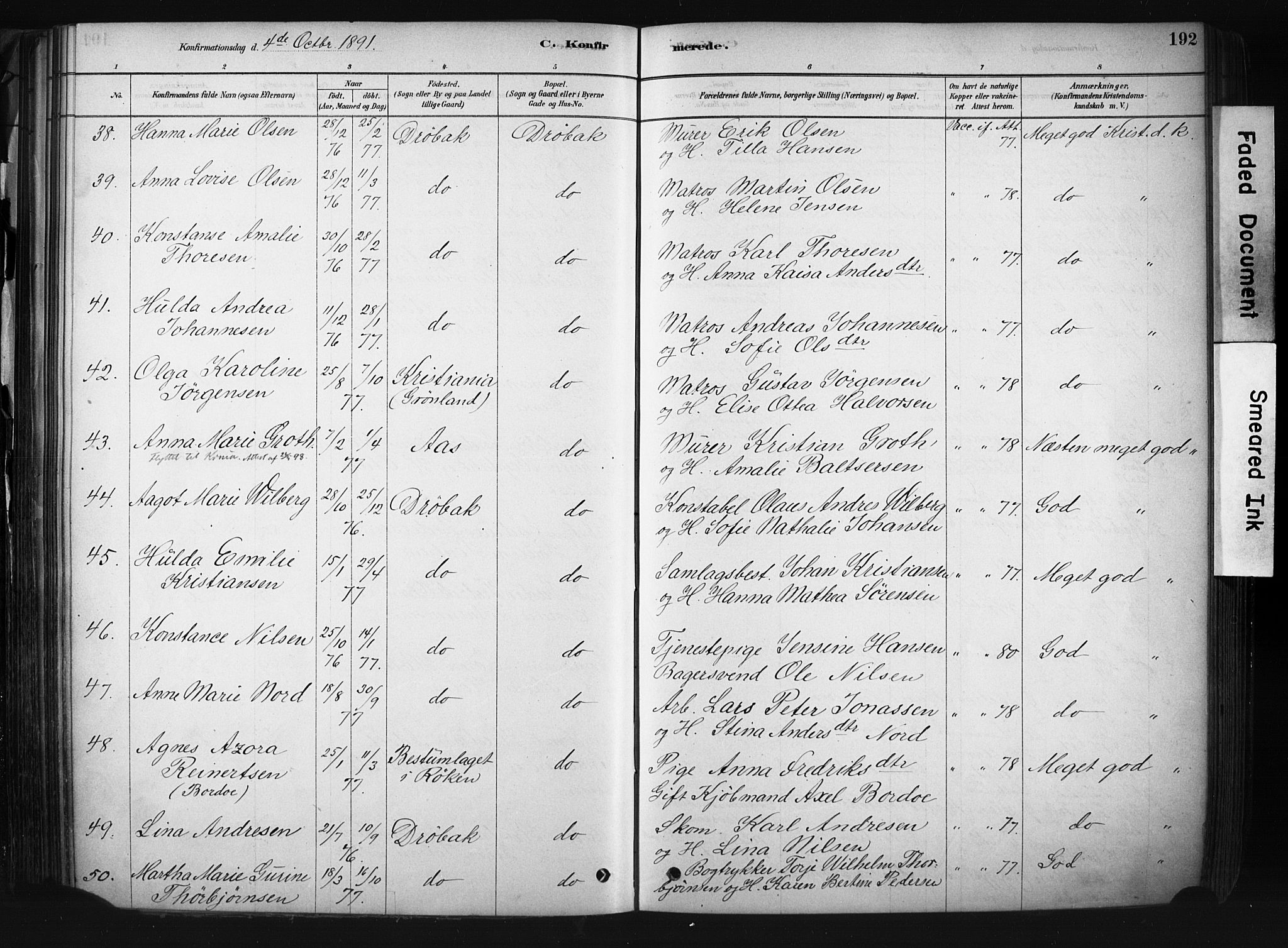 Drøbak prestekontor Kirkebøker, AV/SAO-A-10142a/F/Fb/L0001: Parish register (official) no. II 1, 1878-1891, p. 192