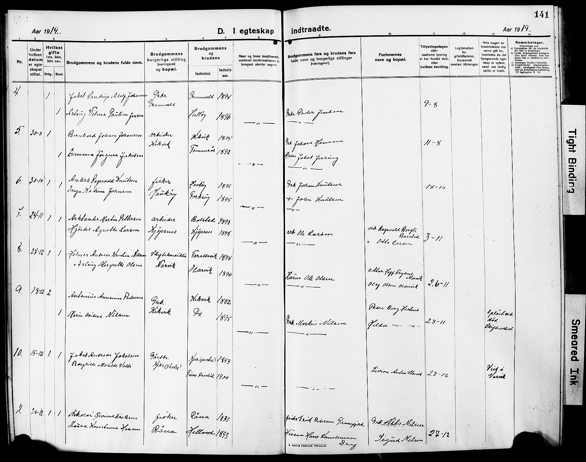 Ministerialprotokoller, klokkerbøker og fødselsregistre - Nordland, AV/SAT-A-1459/861/L0878: Parish register (copy) no. 861C04, 1917-1928, p. 141