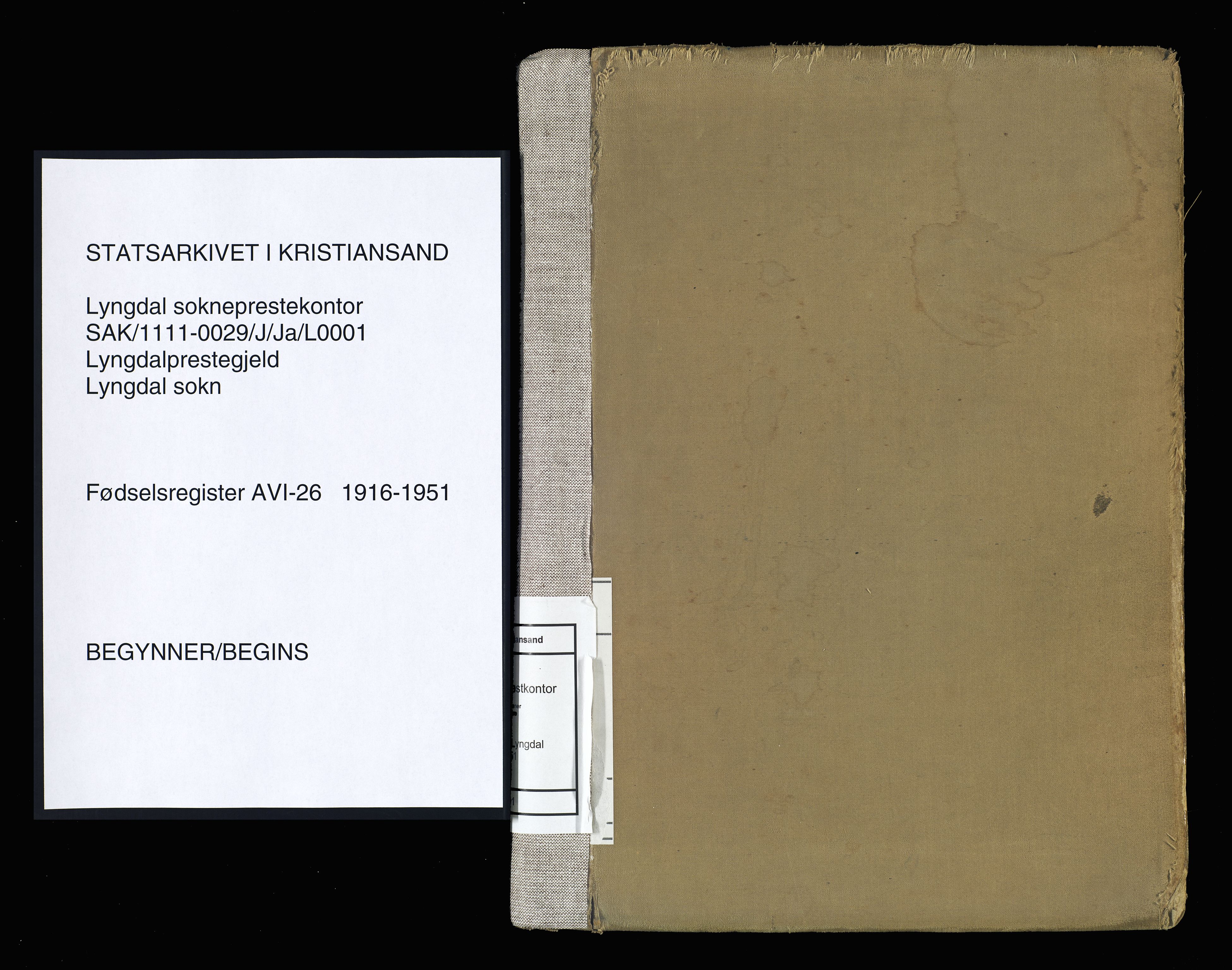 Lyngdal sokneprestkontor, SAK/1111-0029/J/Ja/L0001: Birth register no. A-VI-26, 1916-1951