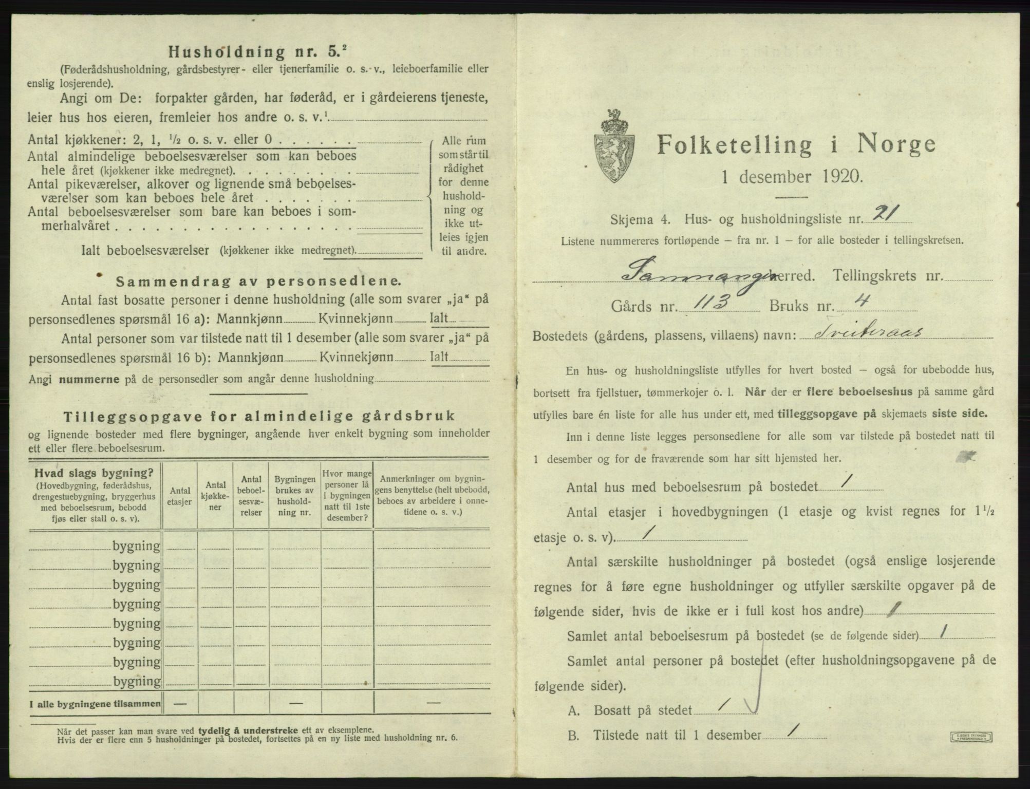 SAB, 1920 census for Samnanger, 1920, p. 499