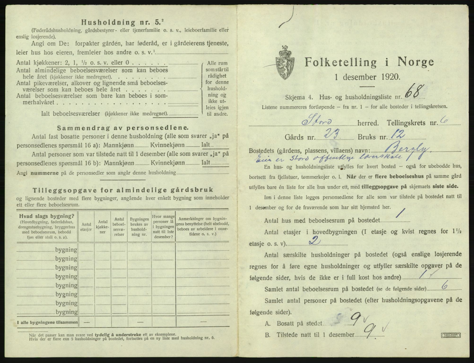 SAB, 1920 census for Stord, 1920, p. 354