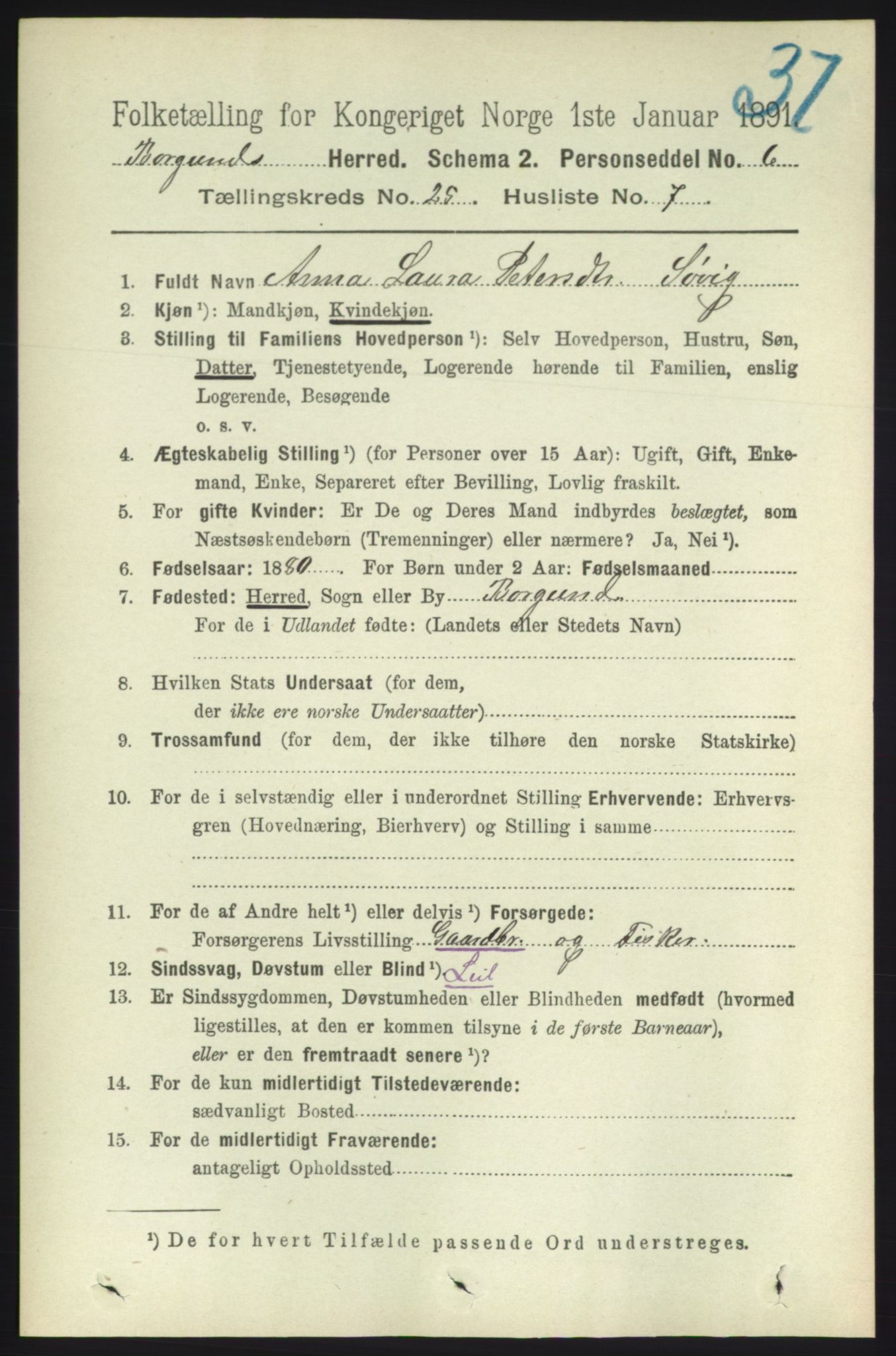 RA, 1891 census for 1531 Borgund, 1891, p. 7302