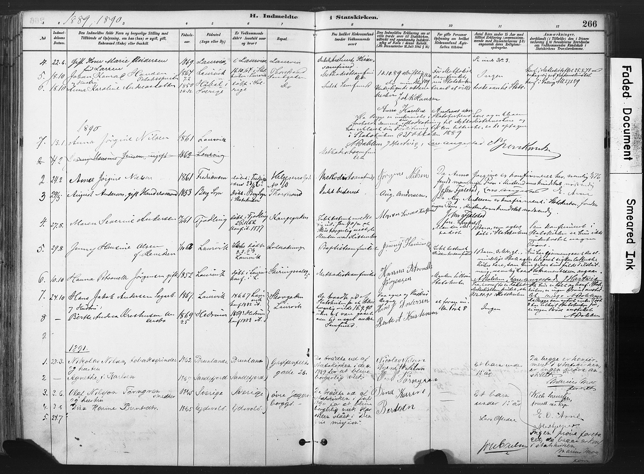 Larvik kirkebøker, SAKO/A-352/F/Fa/L0010: Parish register (official) no. I 10, 1884-1910, p. 266