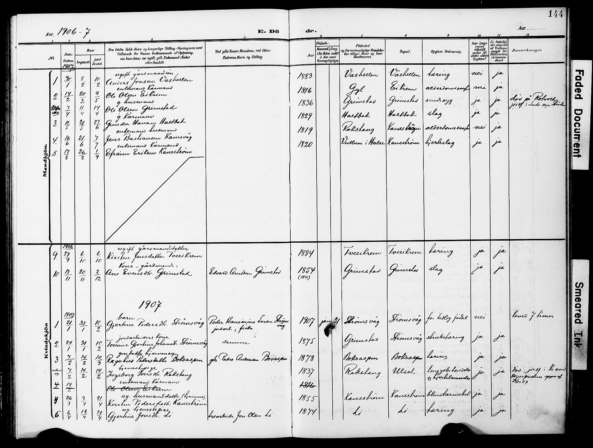 Ministerialprotokoller, klokkerbøker og fødselsregistre - Møre og Romsdal, AV/SAT-A-1454/587/L1001: Parish register (copy) no. 587C01, 1906-1927, p. 144