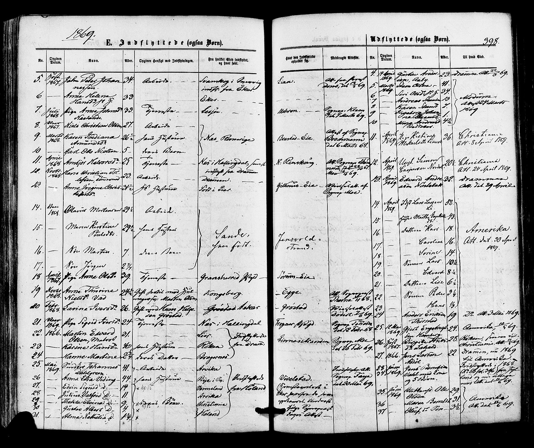 Lier kirkebøker, SAKO/A-230/F/Fa/L0013: Parish register (official) no. I 13, 1865-1874, p. 398