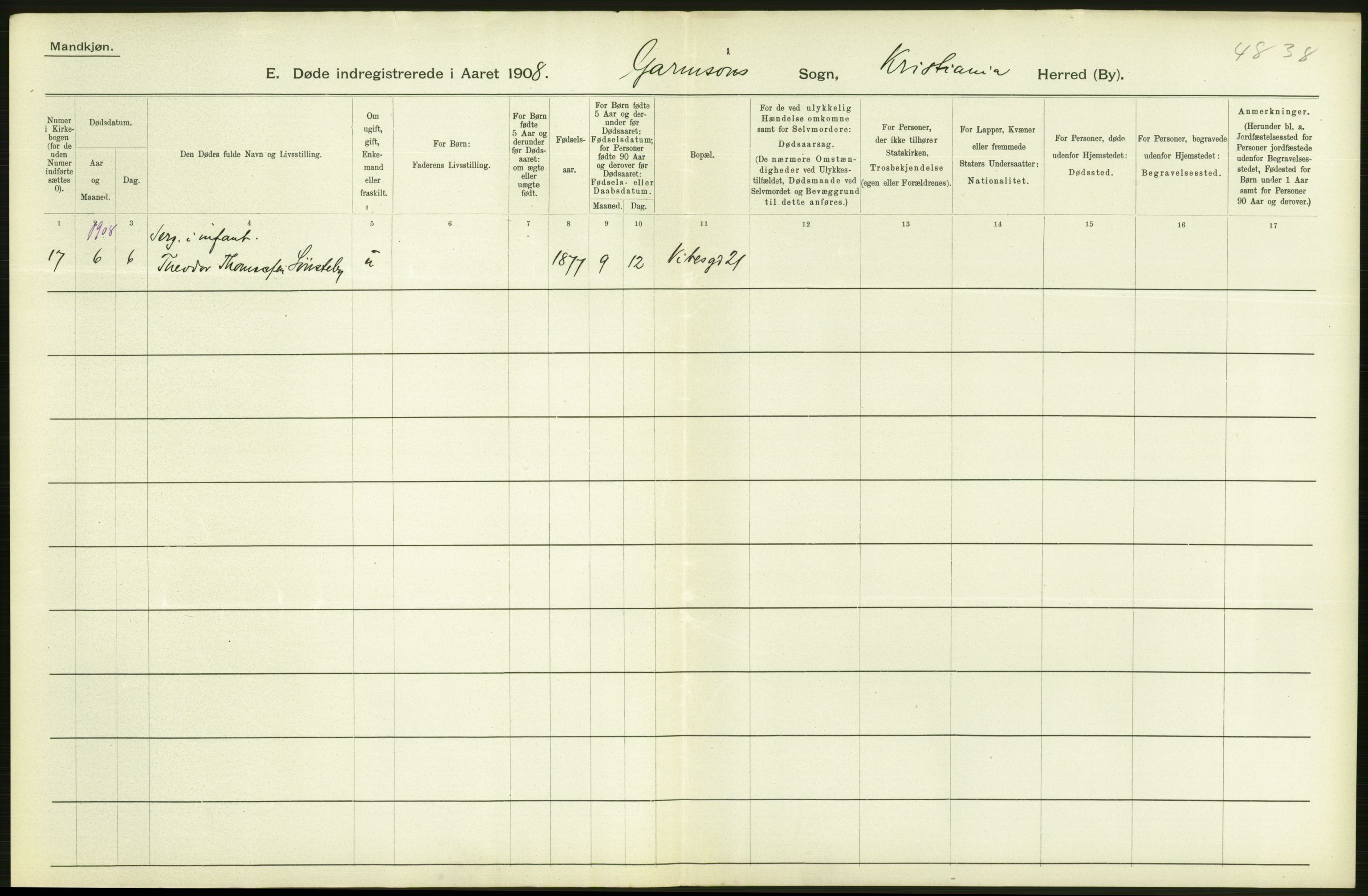 Statistisk sentralbyrå, Sosiodemografiske emner, Befolkning, AV/RA-S-2228/D/Df/Dfa/Dfaf/L0009: Kristiania: Døde, dødfødte., 1908, p. 184