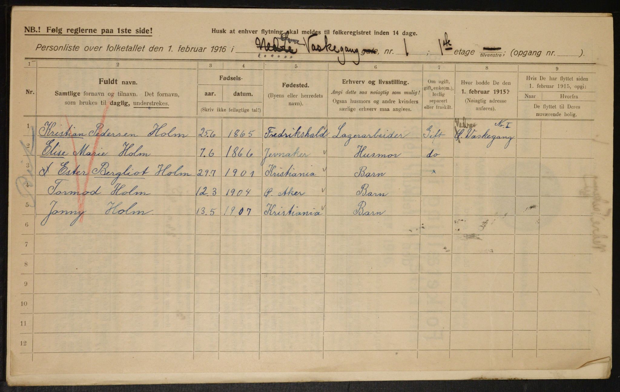 OBA, Municipal Census 1916 for Kristiania, 1916, p. 71263