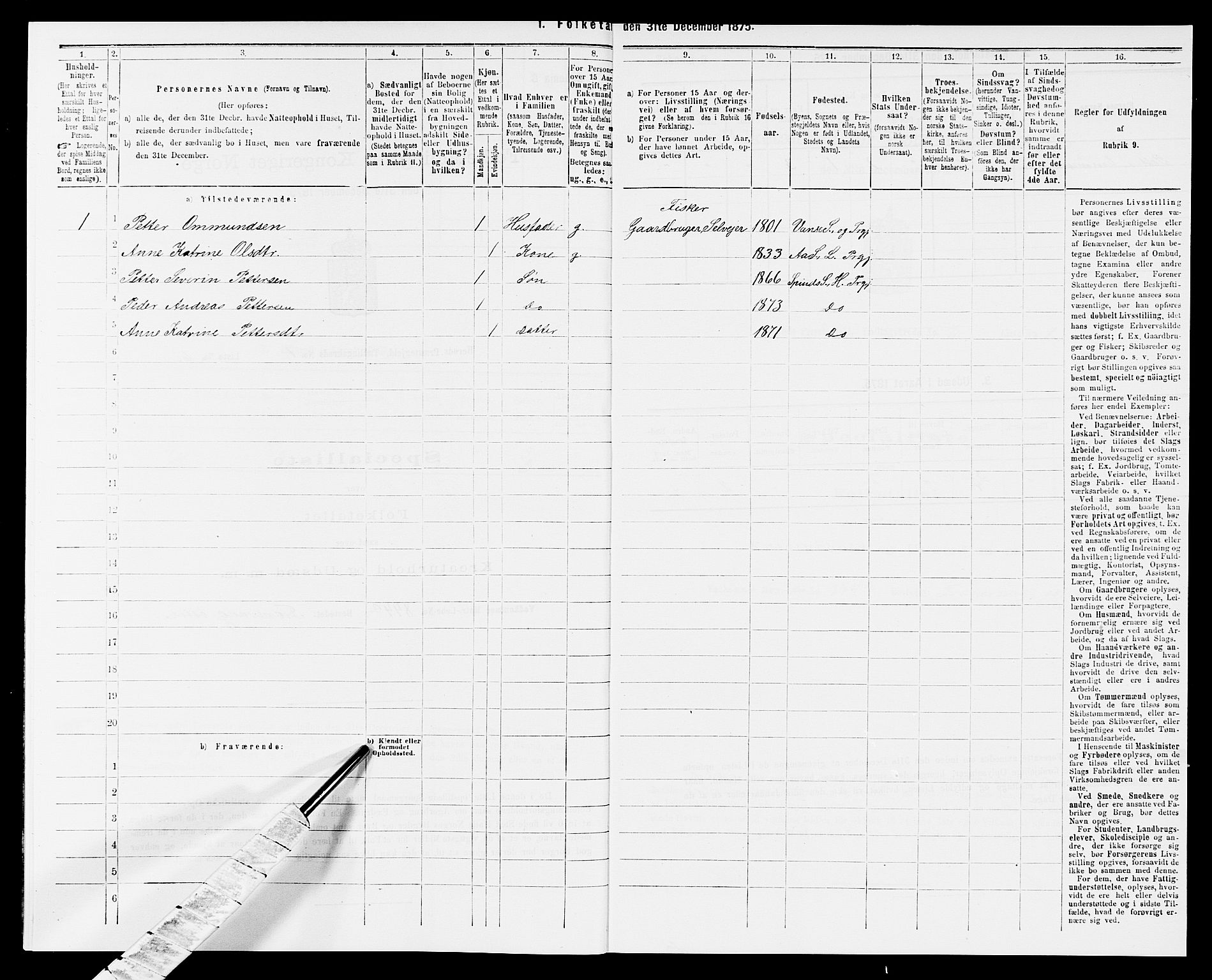 SAK, 1875 census for 1039P Herad, 1875, p. 845