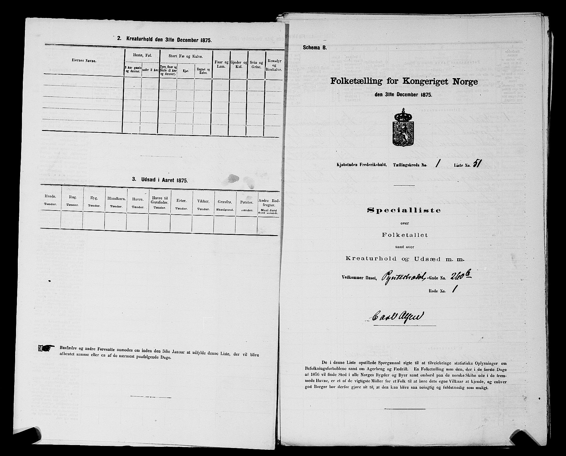 RA, 1875 census for 0101P Fredrikshald, 1875, p. 127